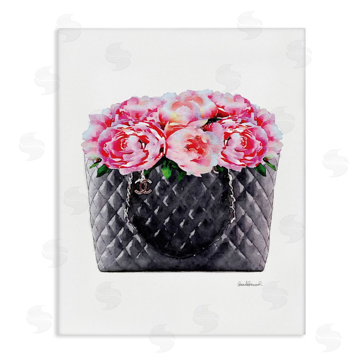 Pink Flower Purse Glam Canvas Wall Art, Home Decor by Amanda Greenwood