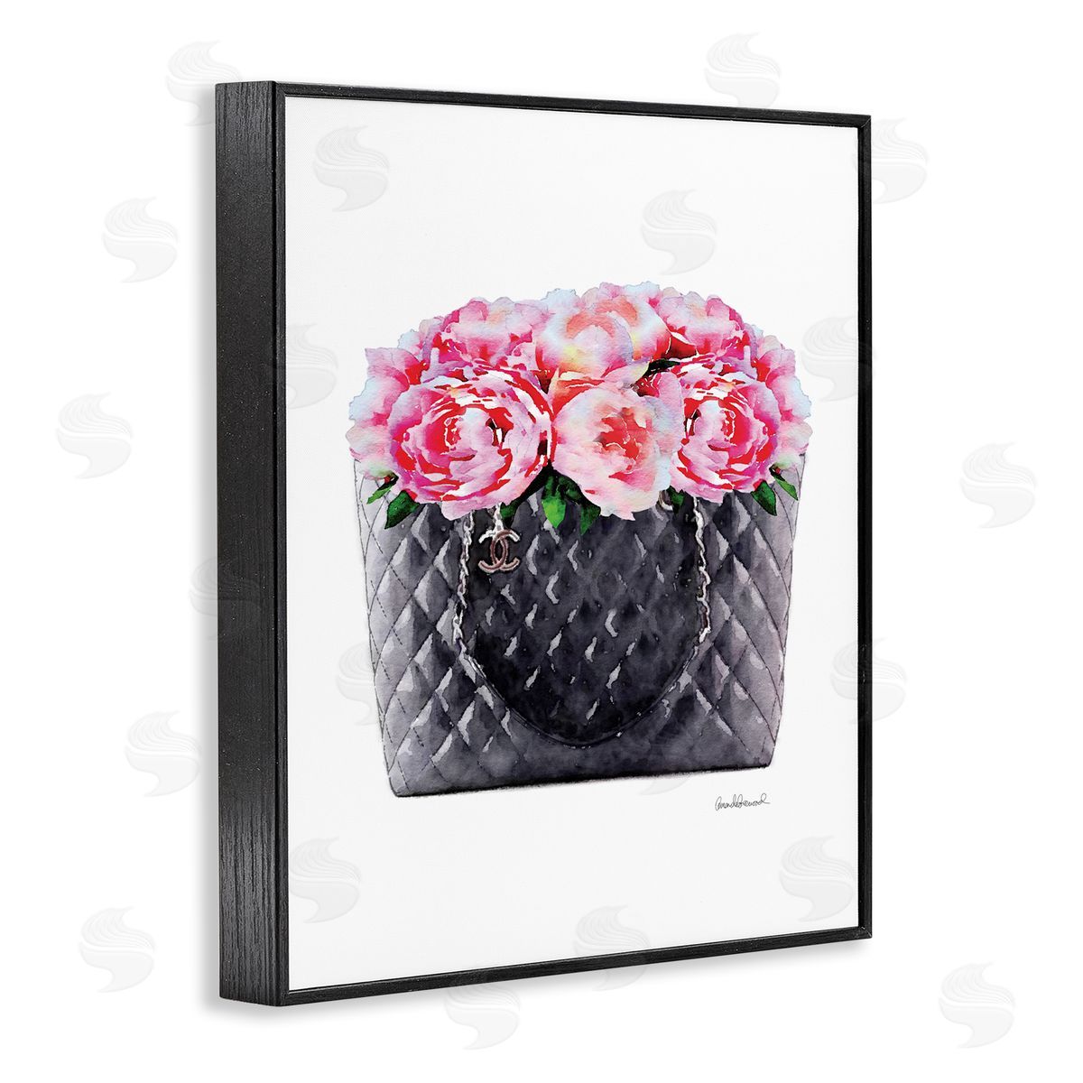 Pink Flower Purse Glam Black Frame Print Wall Art, Home Decor by Amanda Greenwood