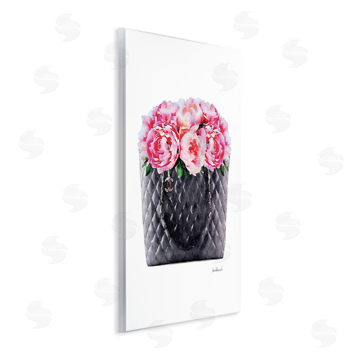 Pink Flower Purse Glam Wood Plaque Wall Art, Home Decor by Amanda Greenwood