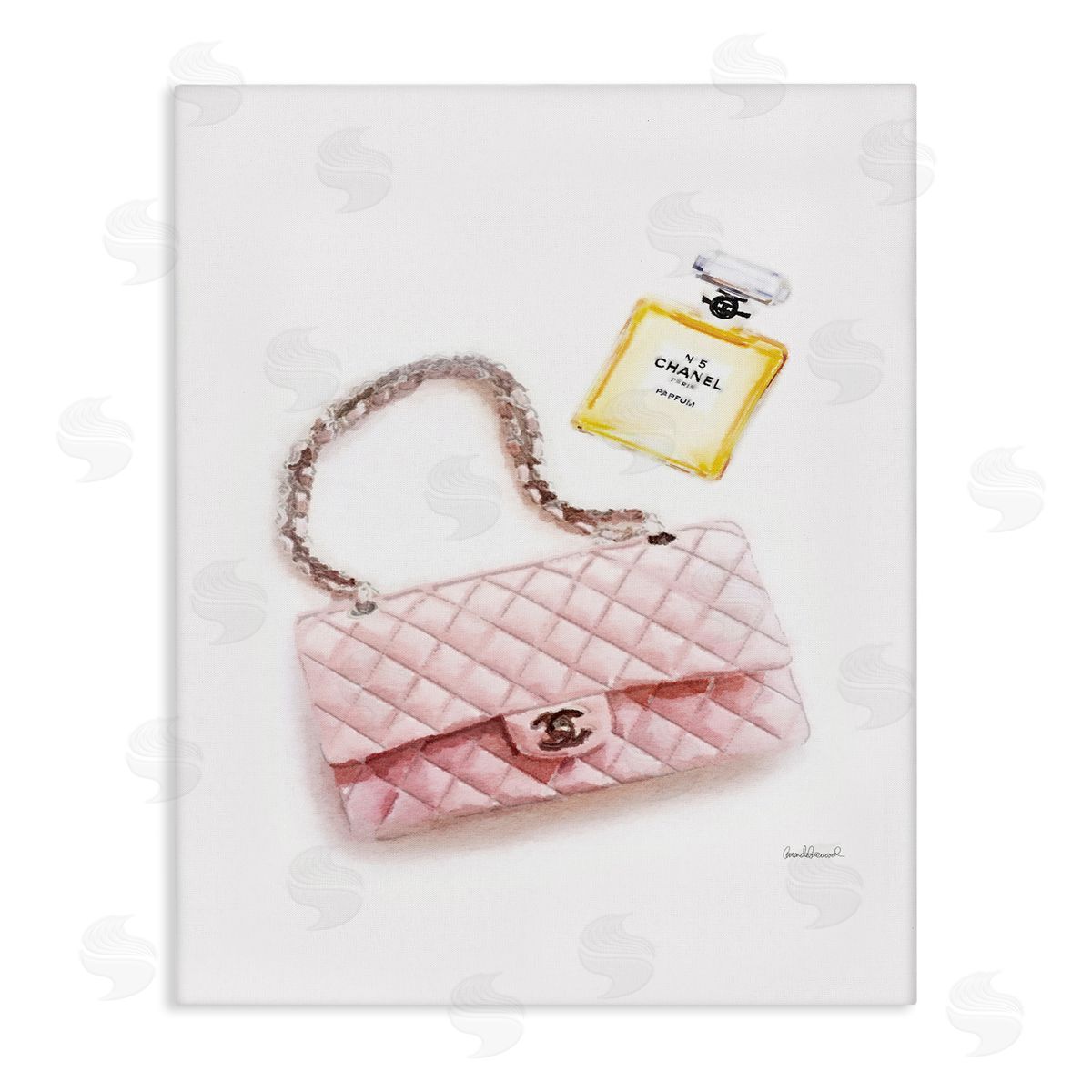 Pink Purse Gold Perfume Canvas Wall Art, Home Decor by Amanda Greenwood