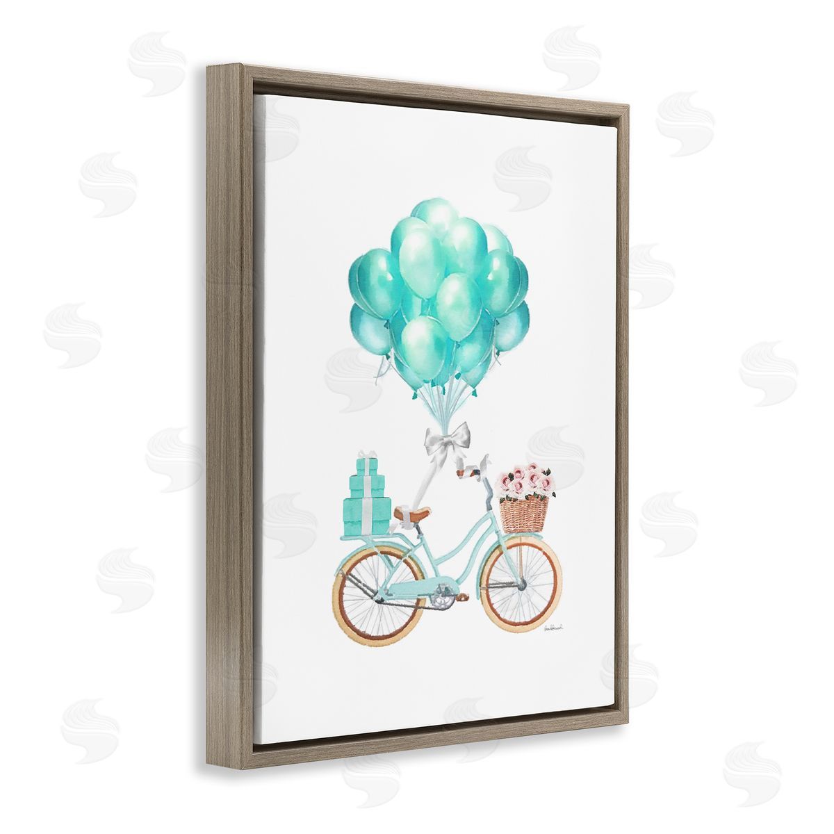 Blue Balloon Bike Brown Floating Frame Canvas Wall Art, Home Decor by Amanda Greenwood