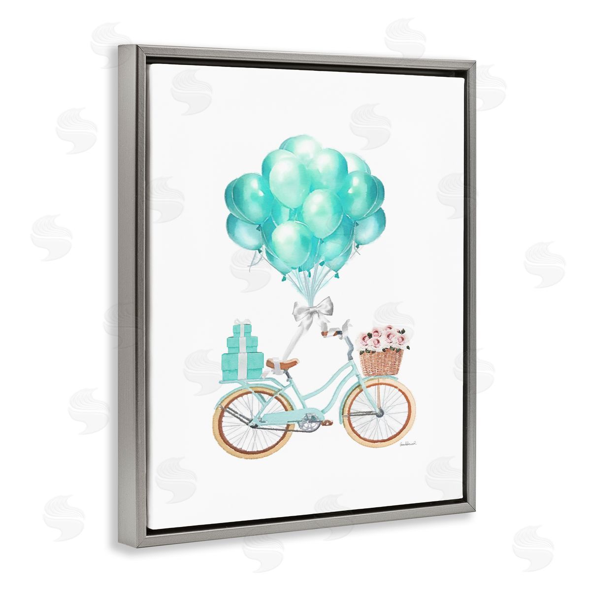 Blue Balloon Bike Grey Floating Frame Canvas Wall Art, Home Decor by Amanda Greenwood