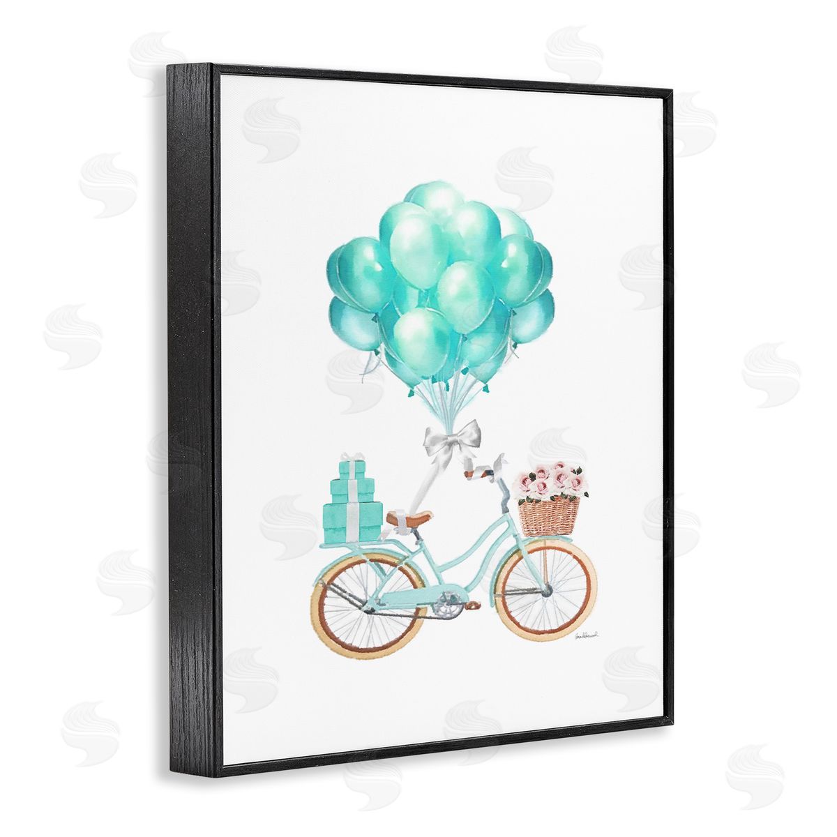 Blue Balloon Bike Black Frame Print Wall Art, Home Decor by Amanda Greenwood
