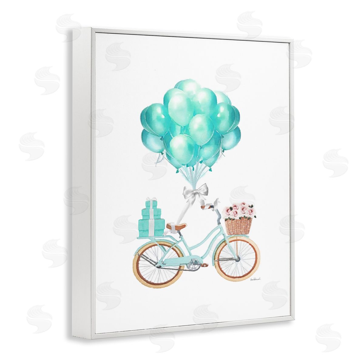 Blue Balloon Bike White Frame Print Wall Art, Home Decor by Amanda Greenwood