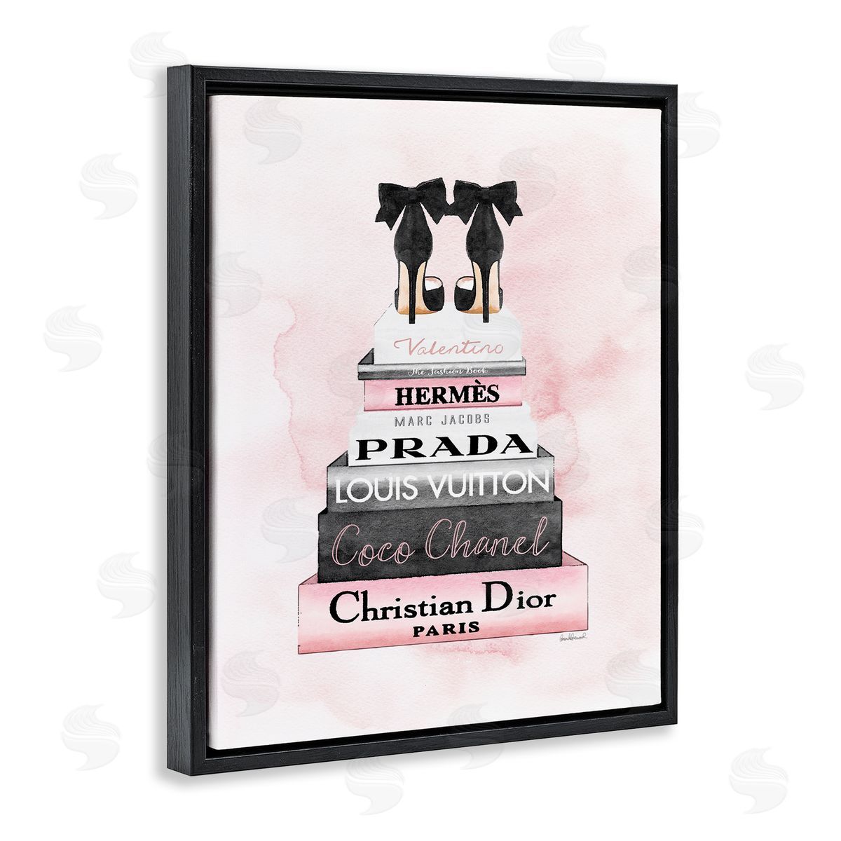 Black Heels on Bookstack Black Floating Frame Canvas Wall Art, Home Decor by Amanda Greenwood