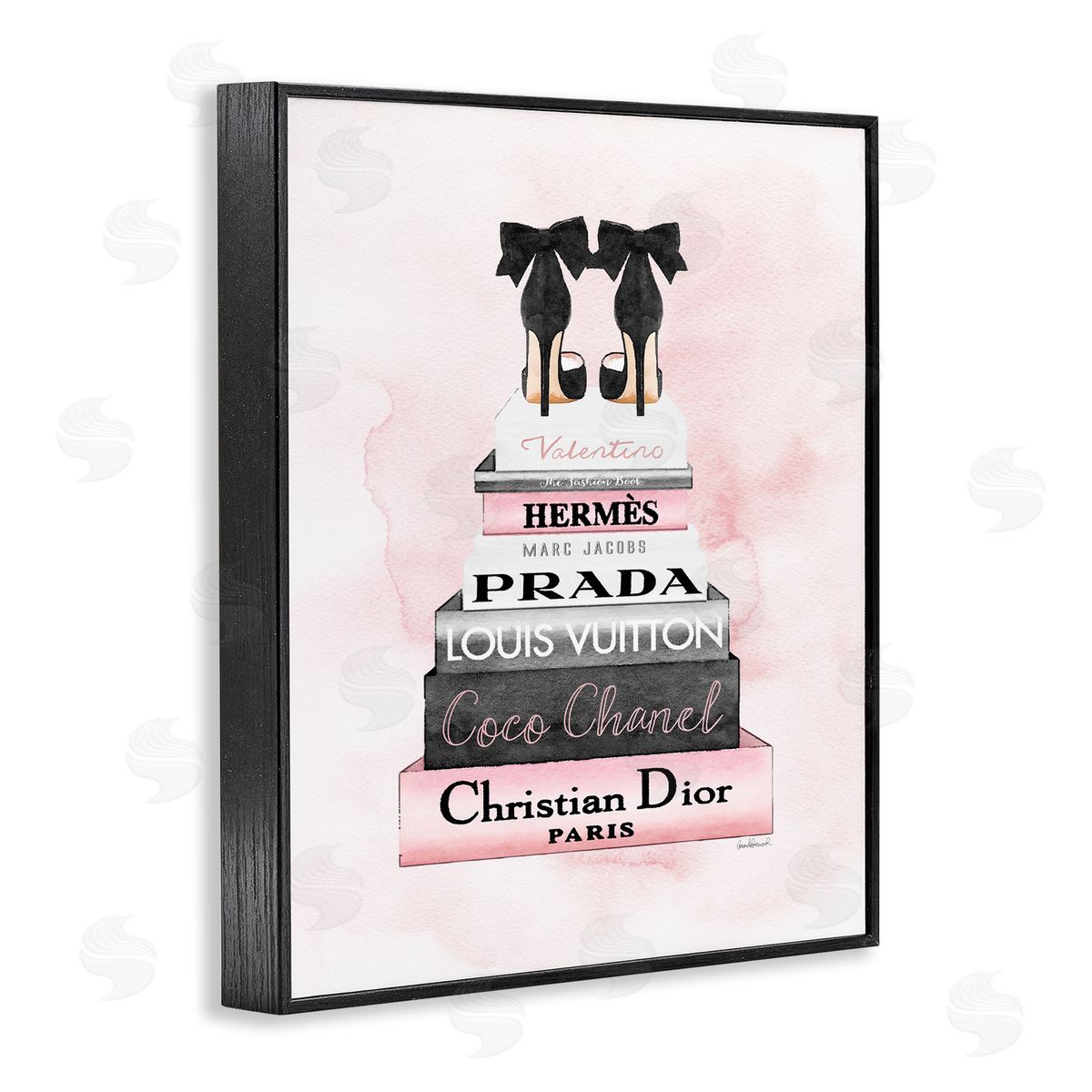 Black Heels on Bookstack Black Frame Print Wall Art, Home Decor by Amanda Greenwood