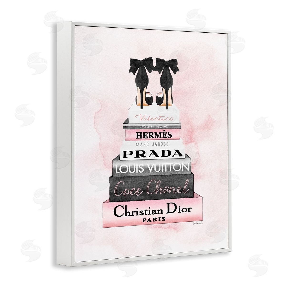 Black Heels on Bookstack White Frame Print Wall Art, Home Decor by Amanda Greenwood