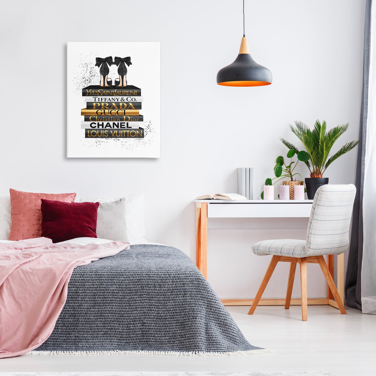 Black Gold White Glam Bookstack Canvas Wall Art in Room, Home Decor by Amanda Greenwood