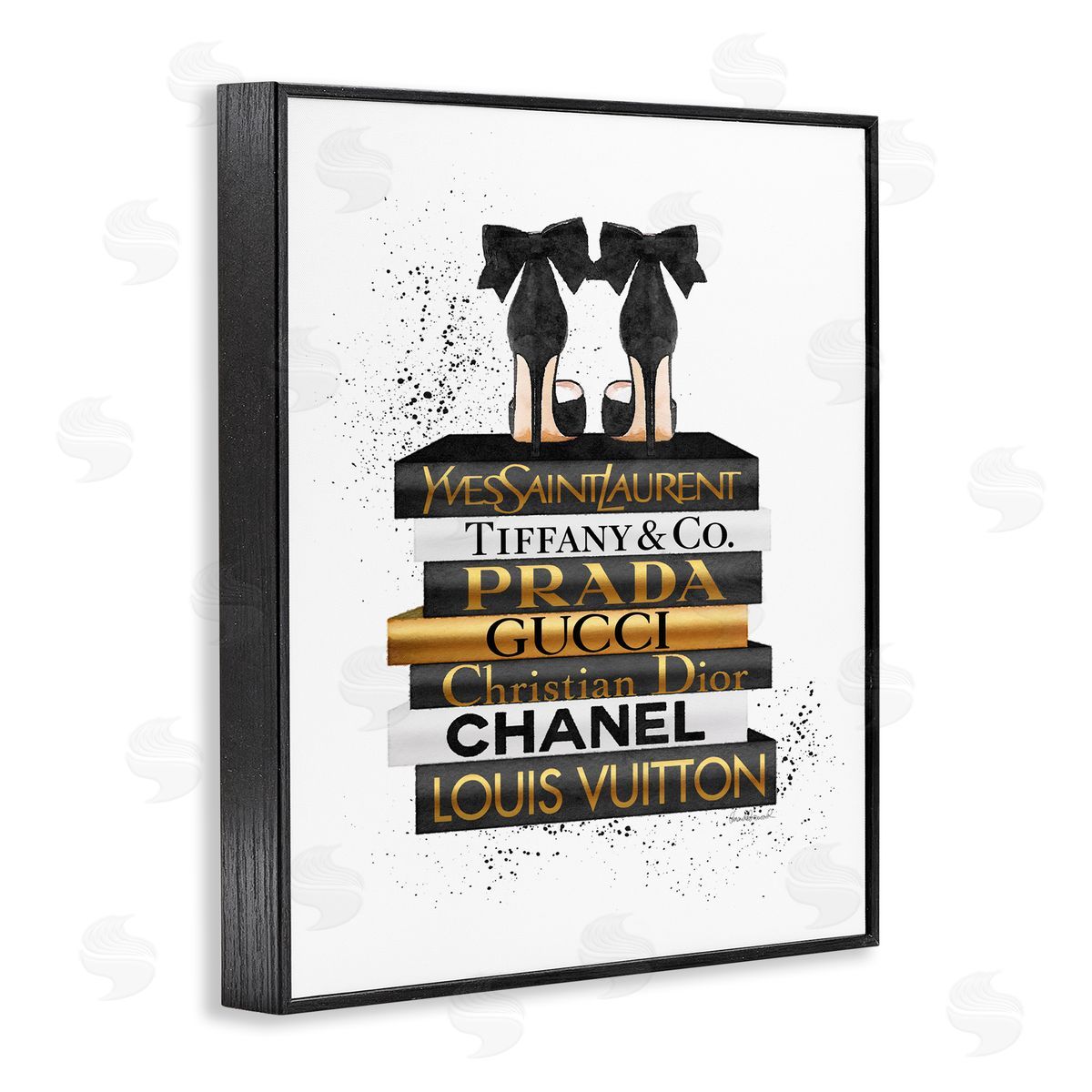 Black Gold White Glam Bookstack Black Frame Print Wall Art, Home Decor by Amanda Greenwood
