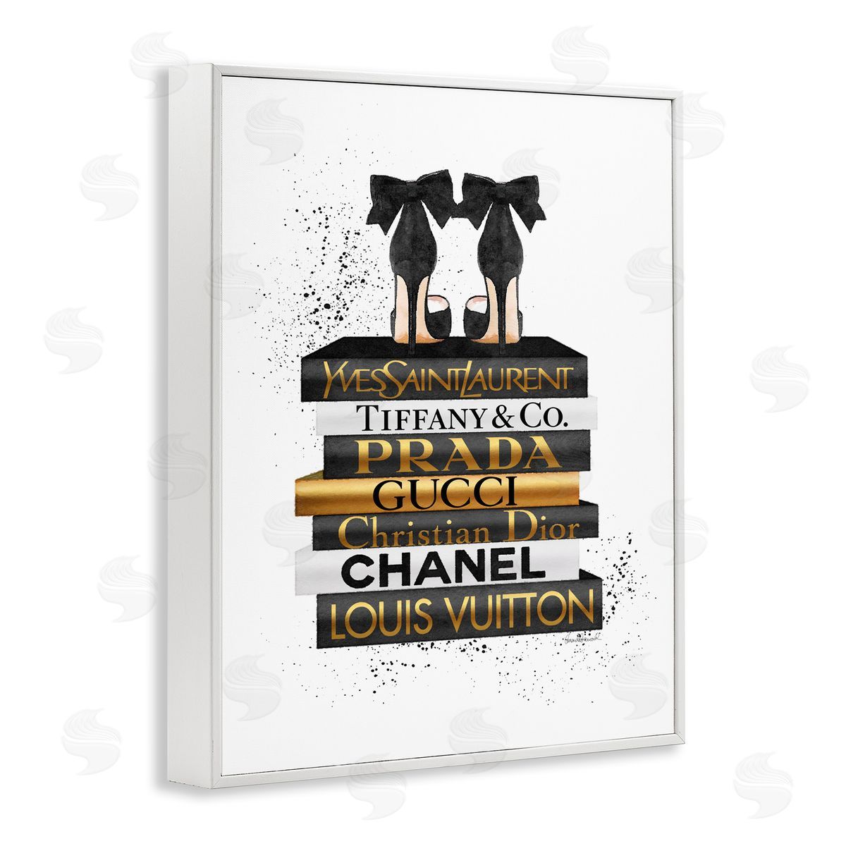 Black Gold White Glam Bookstack White Frame Print Wall Art, Home Decor by Amanda Greenwood
