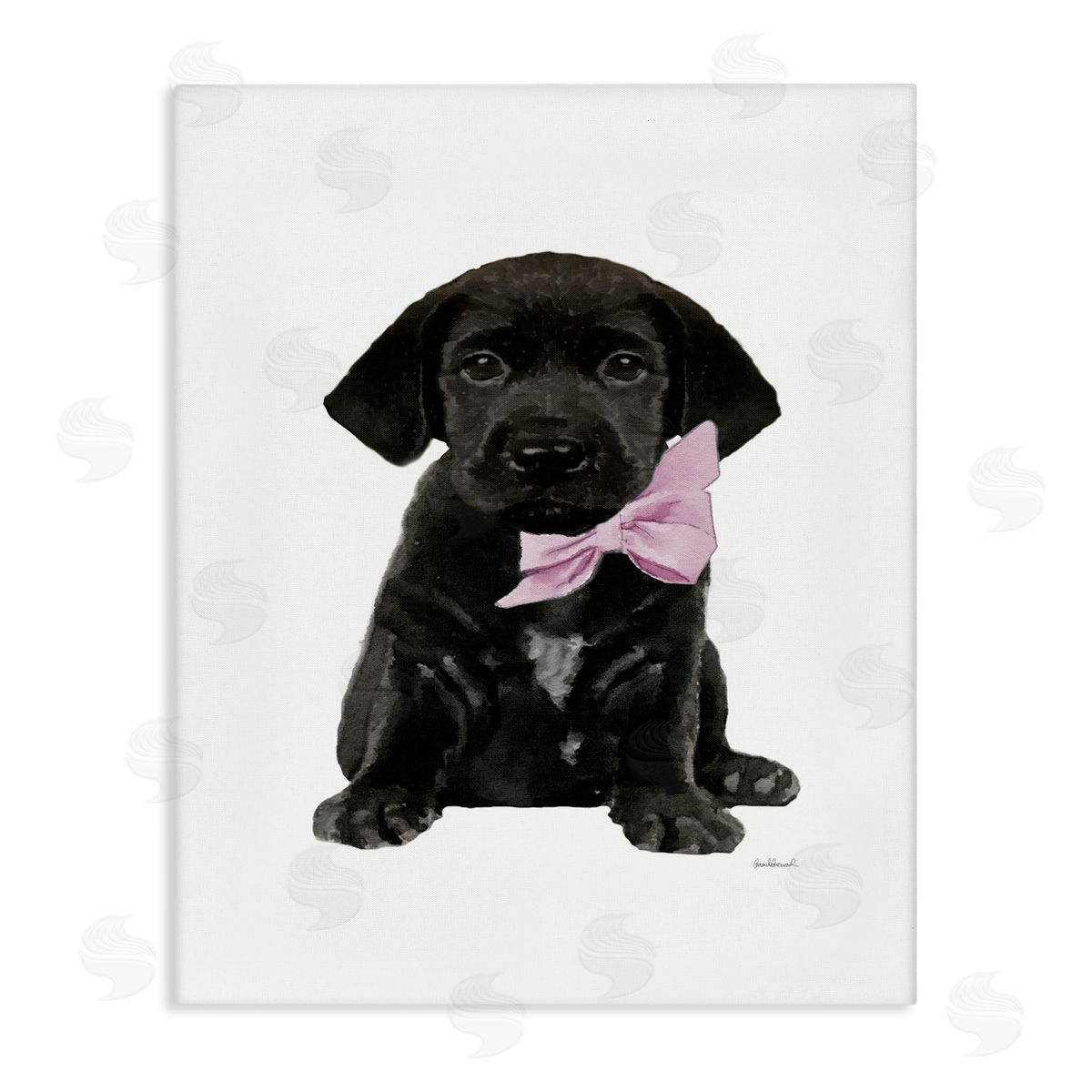 Black Puppy Pink Bow Canvas Wall Art, Home Decor by Amanda Greenwood