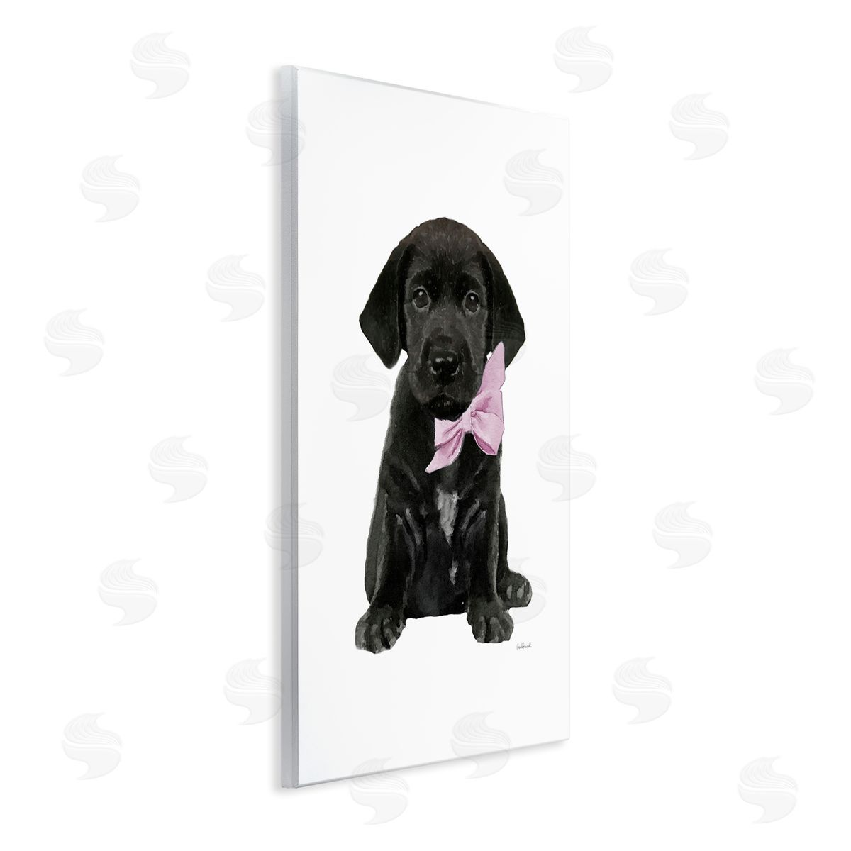 Black Puppy Pink Bow Wood Plaque Wall Art, Home Decor by Amanda Greenwood