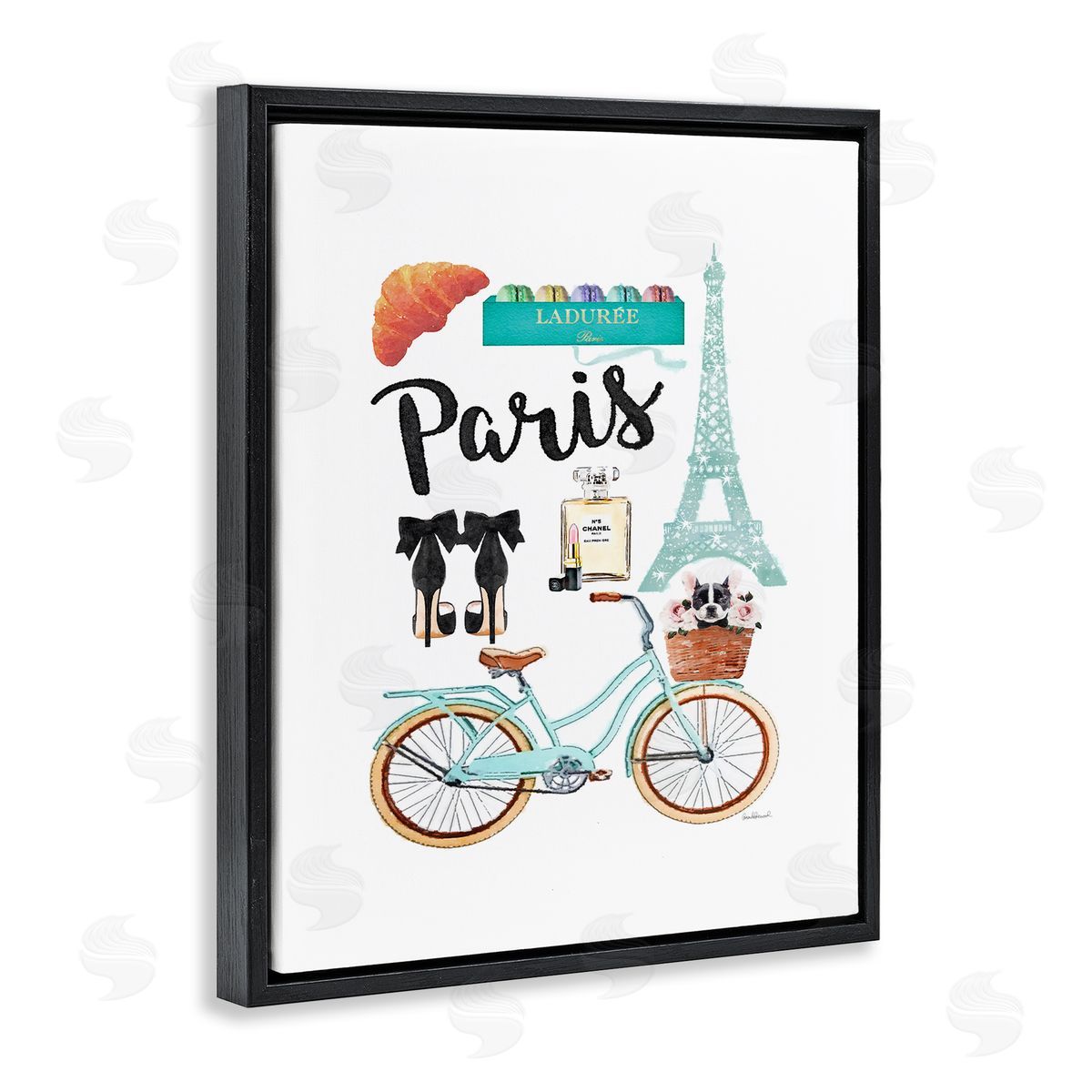Paris Objects Bike & Heels Black Floating Frame Canvas Wall Art, Home Decor by Amanda Greenwood