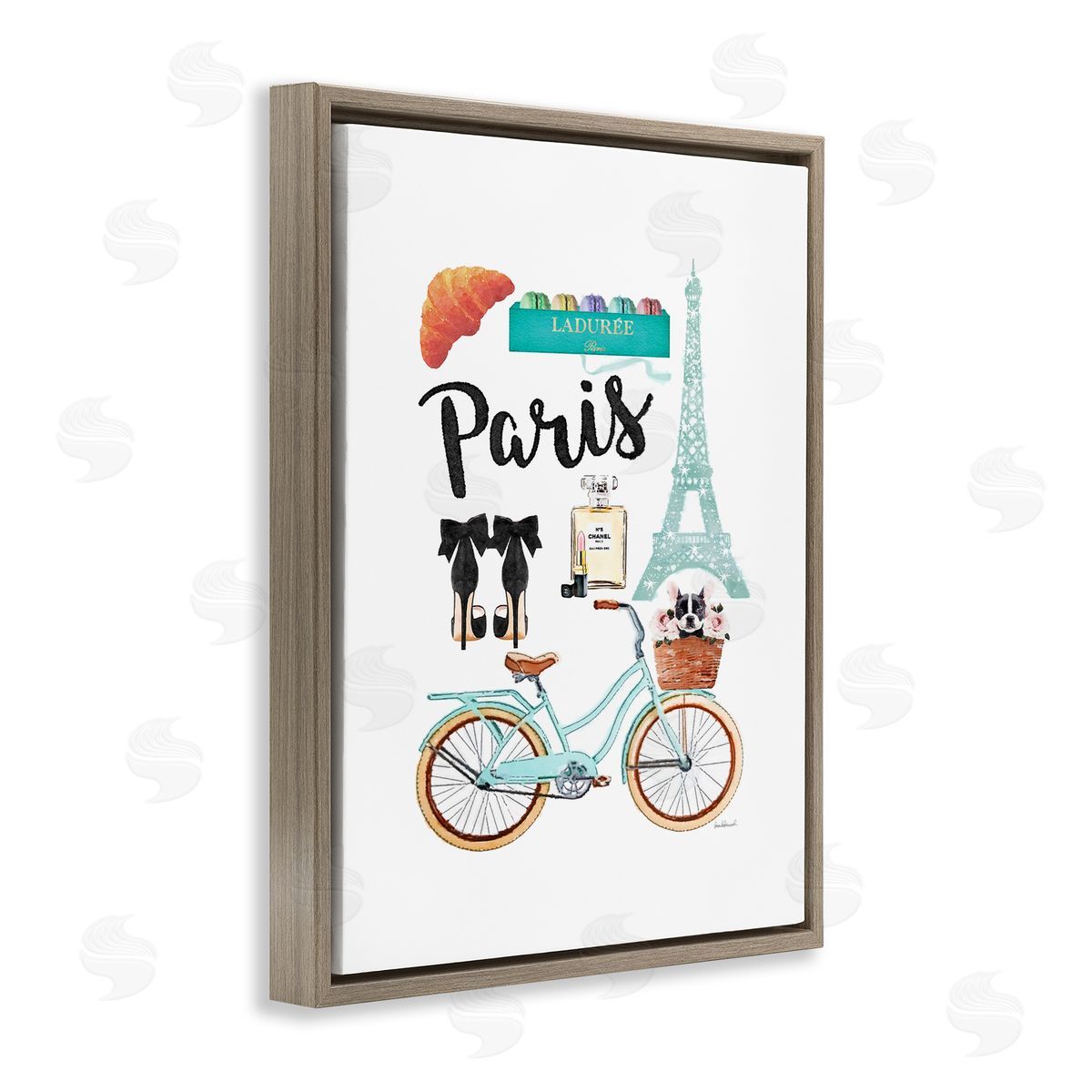 Paris Objects Bike & Heels Brown Floating Frame Canvas Wall Art, Home Decor by Amanda Greenwood