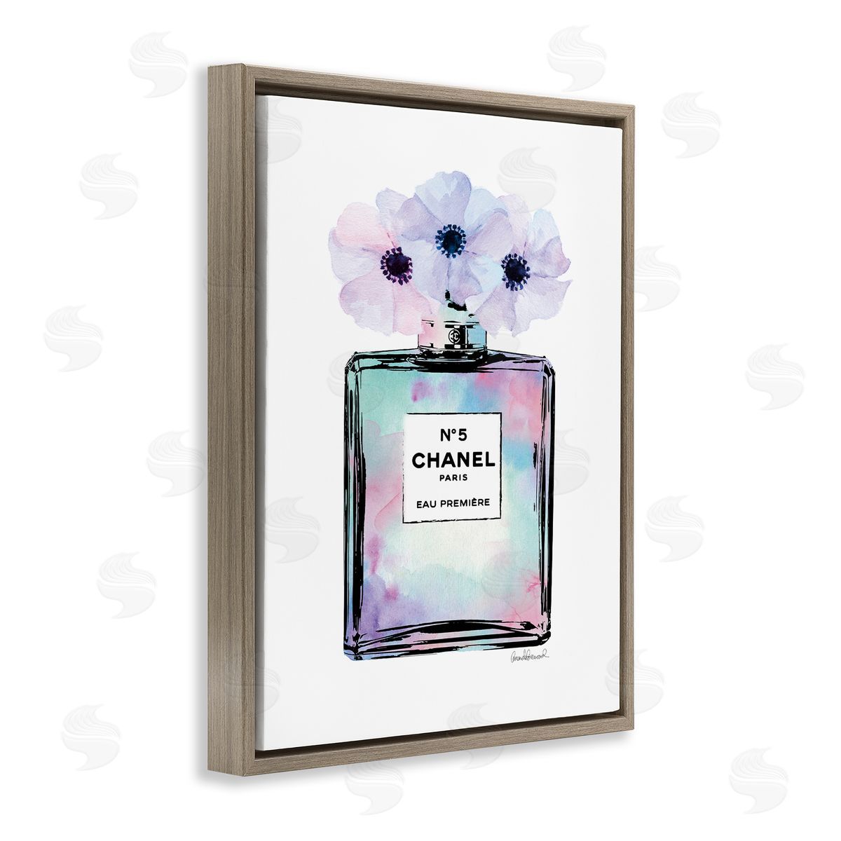 Purple Flower Glam Perfume Brown Floating Frame Canvas Wall Art, Home Decor by Amanda Greenwood