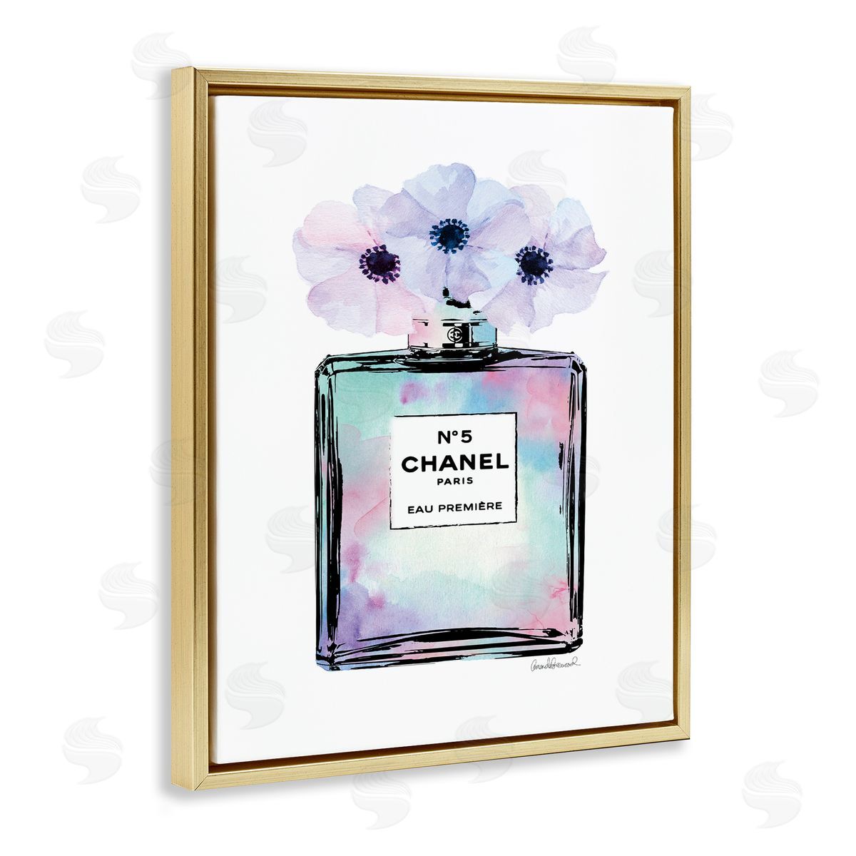 Purple Flower Glam Perfume Gold Floating Frame Canvas Wall Art, Home Decor by Amanda Greenwood
