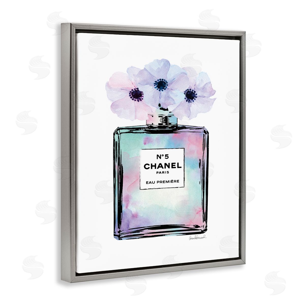 Purple Flower Glam Perfume Grey Floating Frame Canvas Wall Art, Home Decor by Amanda Greenwood