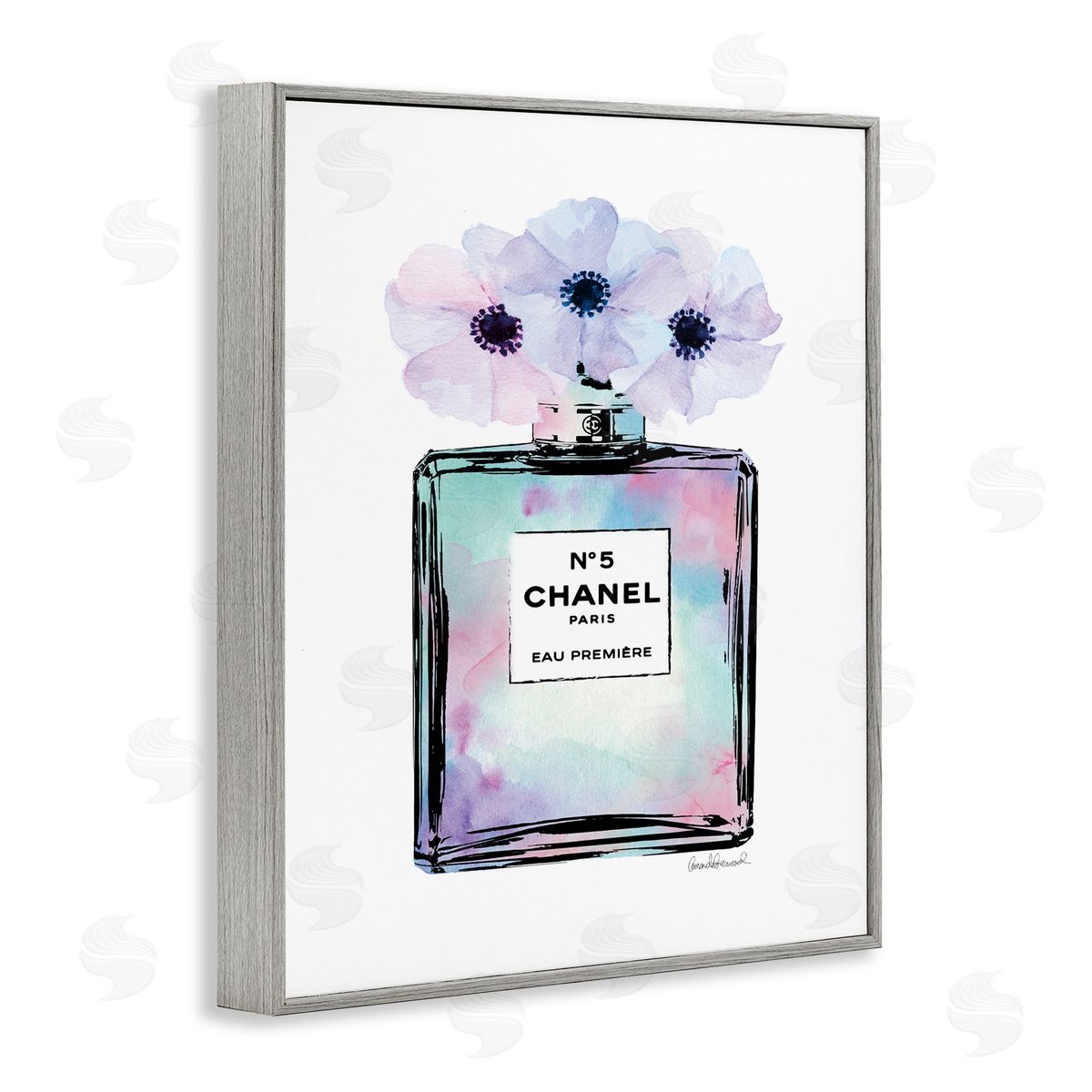Purple Flower Glam Perfume Grey Frame Print Wall Art, Home Decor by Amanda Greenwood