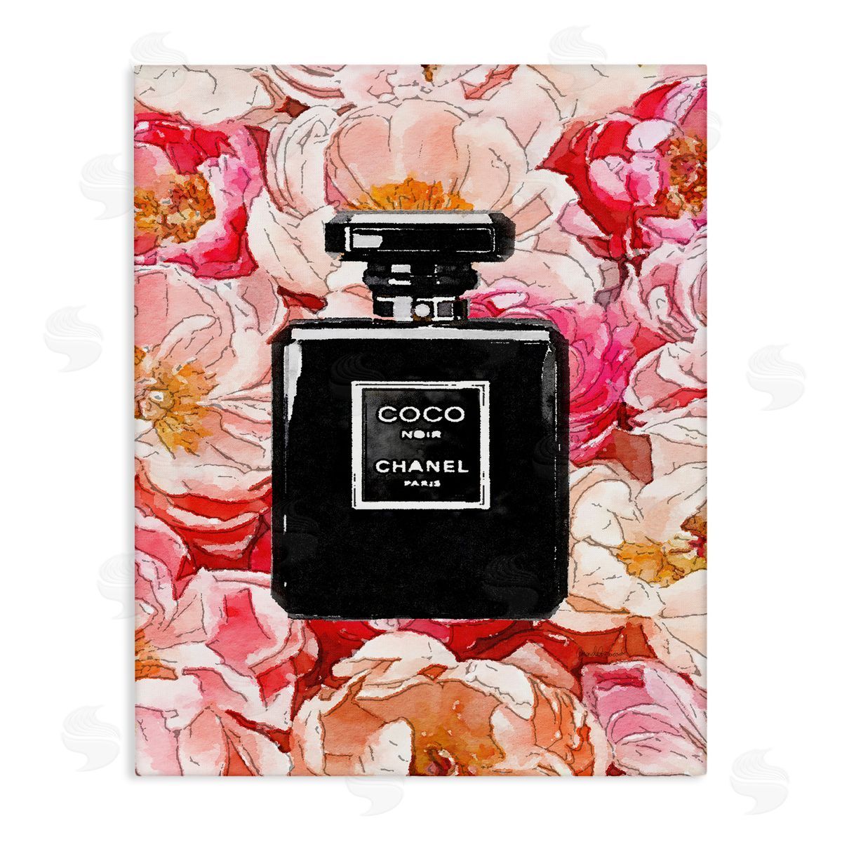 Black Perfume Pink Flowers Canvas Wall Art, Home Decor by Amanda Greenwood