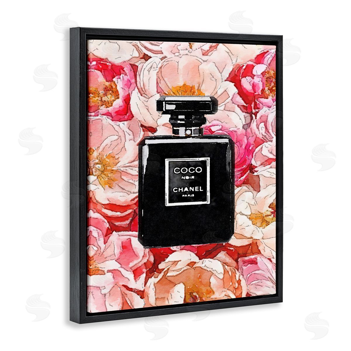 Black Perfume Pink Flowers Black Floating Frame Canvas Wall Art, Home Decor by Amanda Greenwood