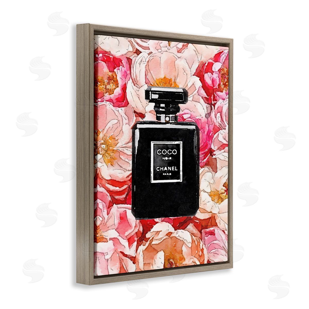 Black Perfume Pink Flowers Brown Floating Frame Canvas Wall Art, Home Decor by Amanda Greenwood