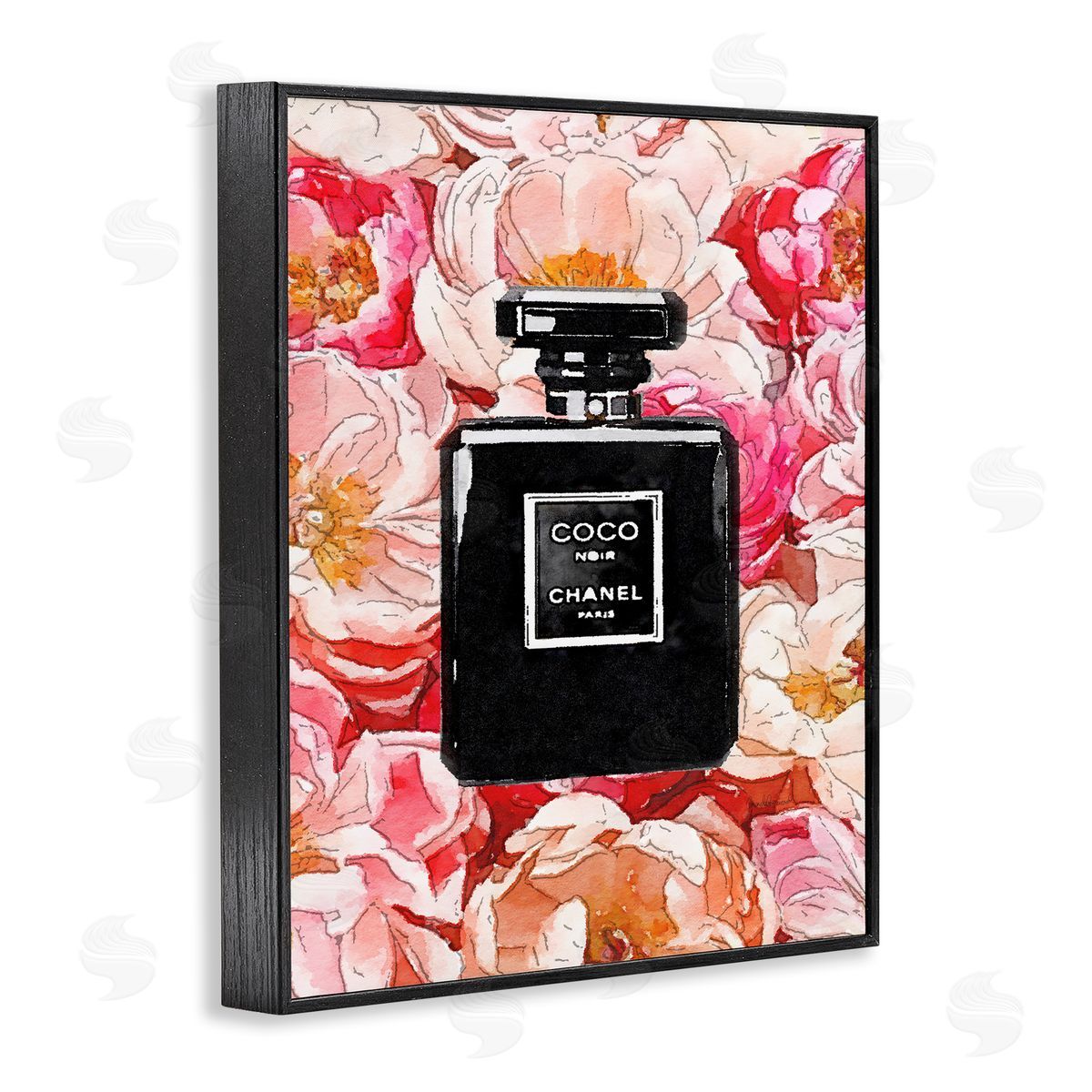 Black Perfume Pink Flowers Black Frame Print Wall Art, Home Decor by Amanda Greenwood