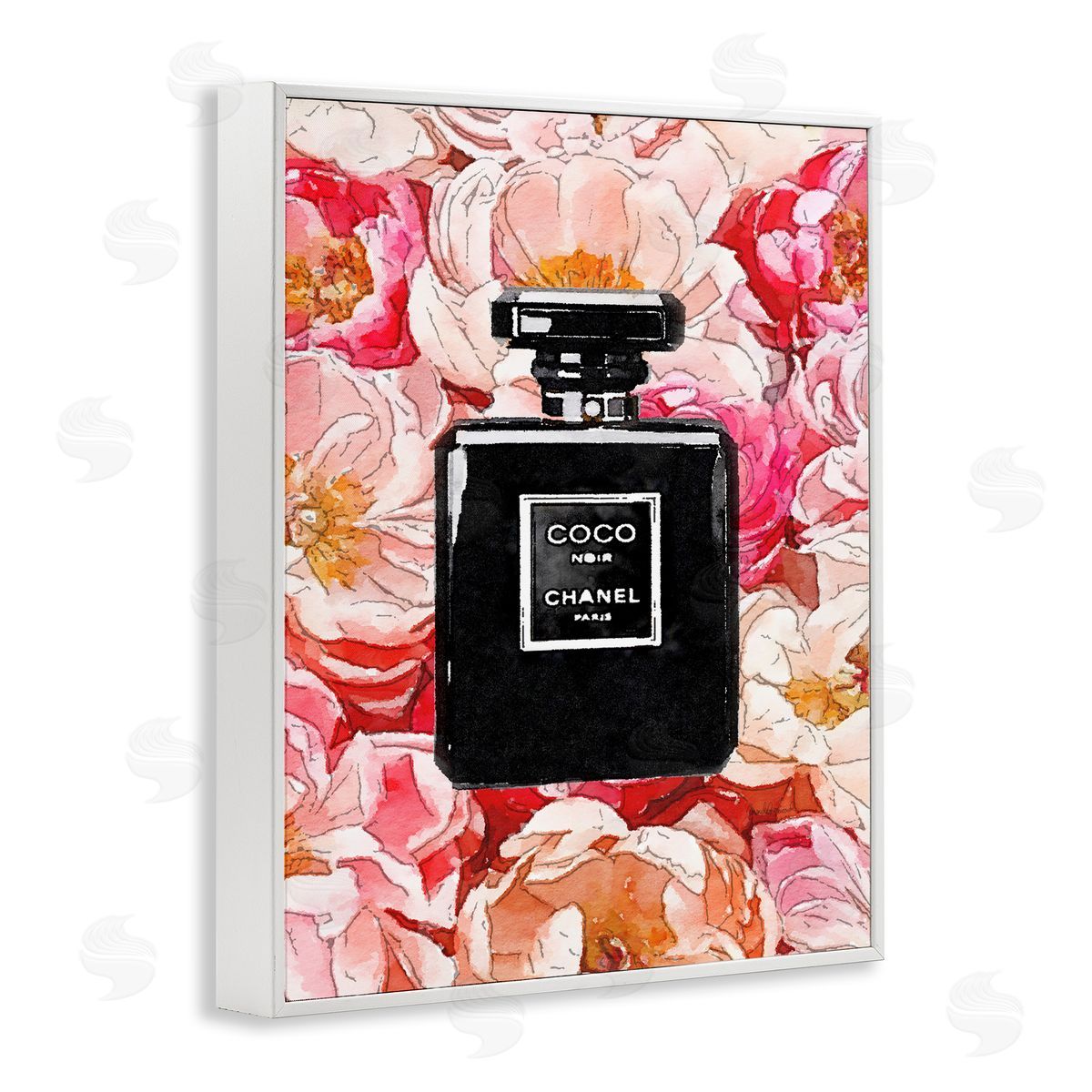 Black Perfume Pink Flowers White Frame Print Wall Art, Home Decor by Amanda Greenwood