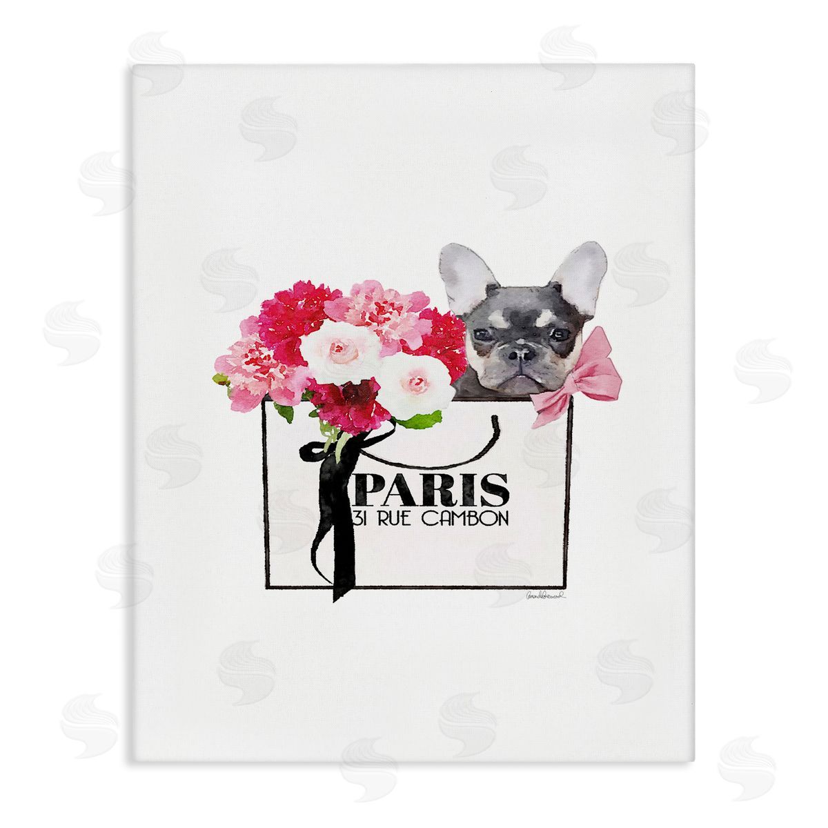 Fashion Bag Flowers & Dog Canvas Wall Art, Home Decor by Amanda Greenwood