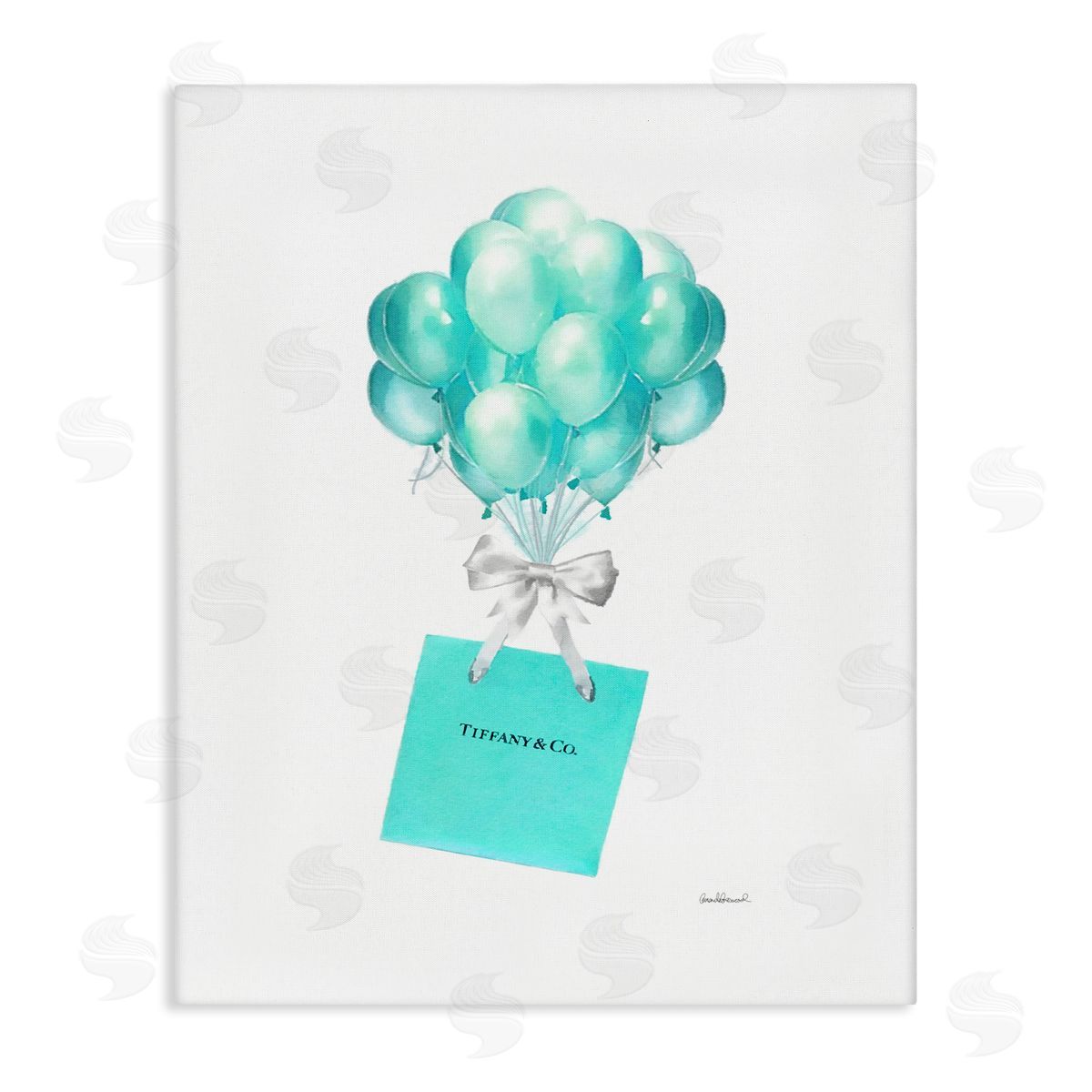 Blue Balloons & Gift Bag Glam Canvas Wall Art, Home Decor by Amanda Greenwood