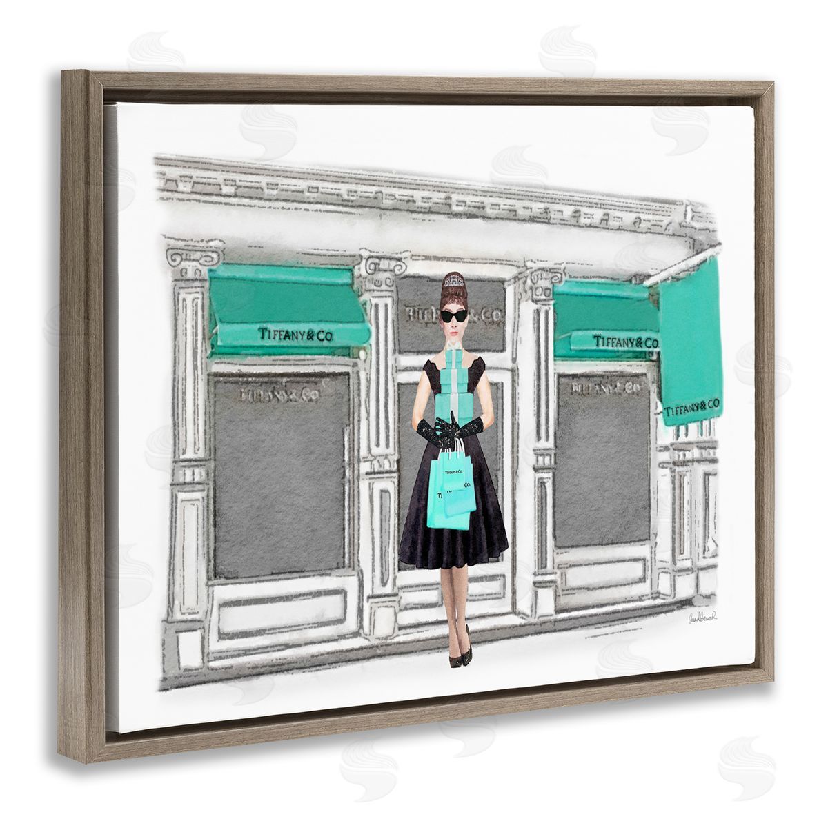 Glam Building Woman Shopper Brown Floating Frame Canvas Wall Art, Home Decor by Amanda Greenwood