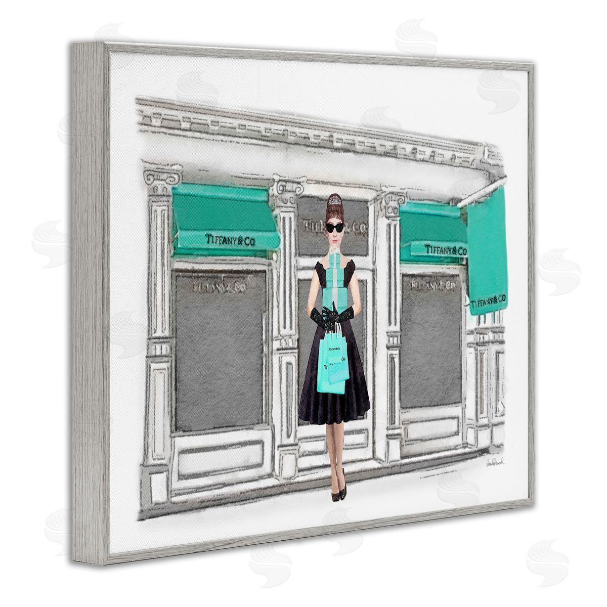 Glam Building Woman Shopper Grey Frame Print Wall Art, Home Decor by Amanda Greenwood