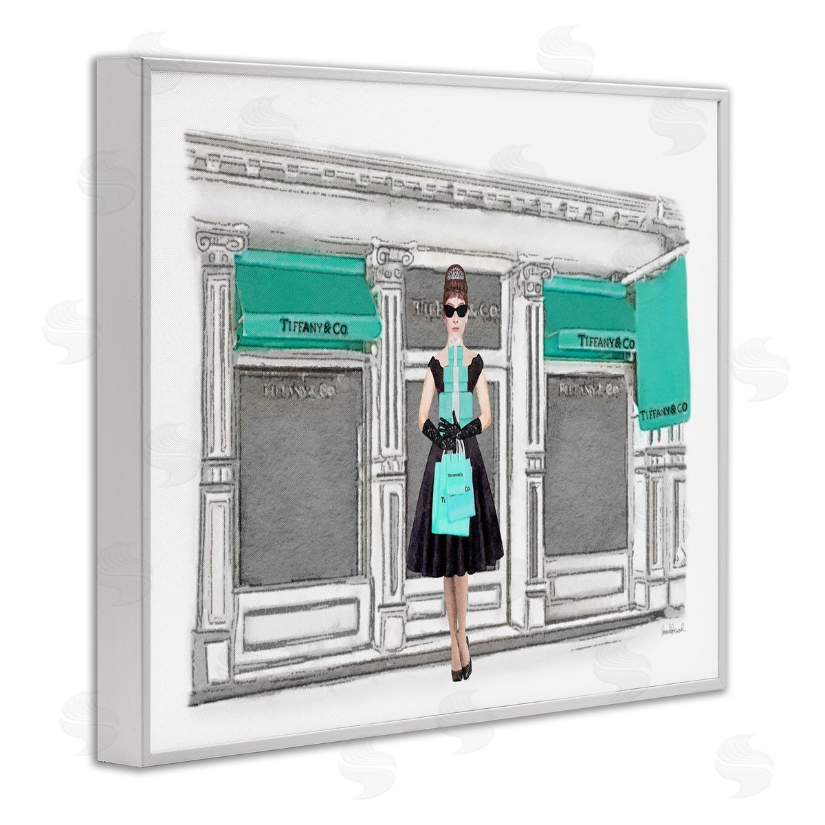 Glam Building Woman Shopper White Frame Print Wall Art, Home Decor by Amanda Greenwood
