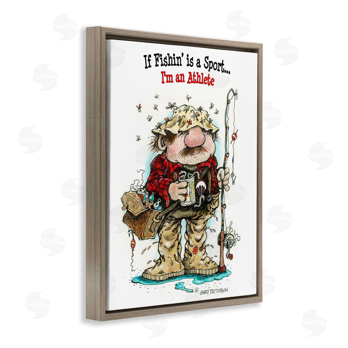 Fishing I'm An Athlete Funny Brown Floating Frame Canvas Wall Art, Home Decor by Gary Patterson