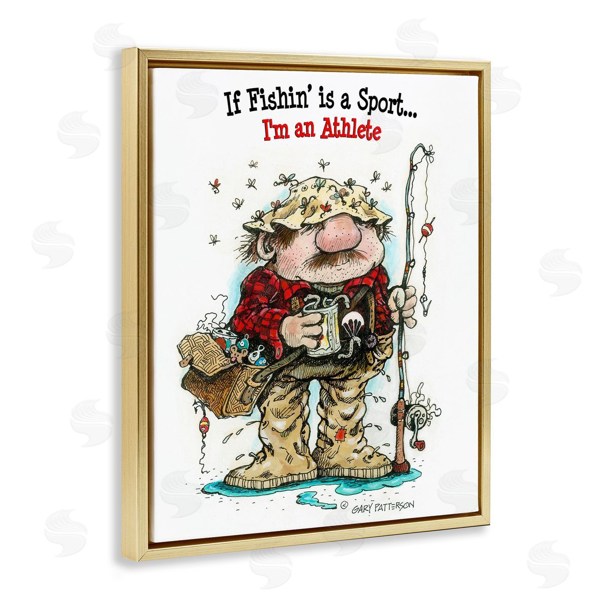 Fishing I'm An Athlete Funny Gold Floating Frame Canvas Wall Art, Home Decor by Gary Patterson
