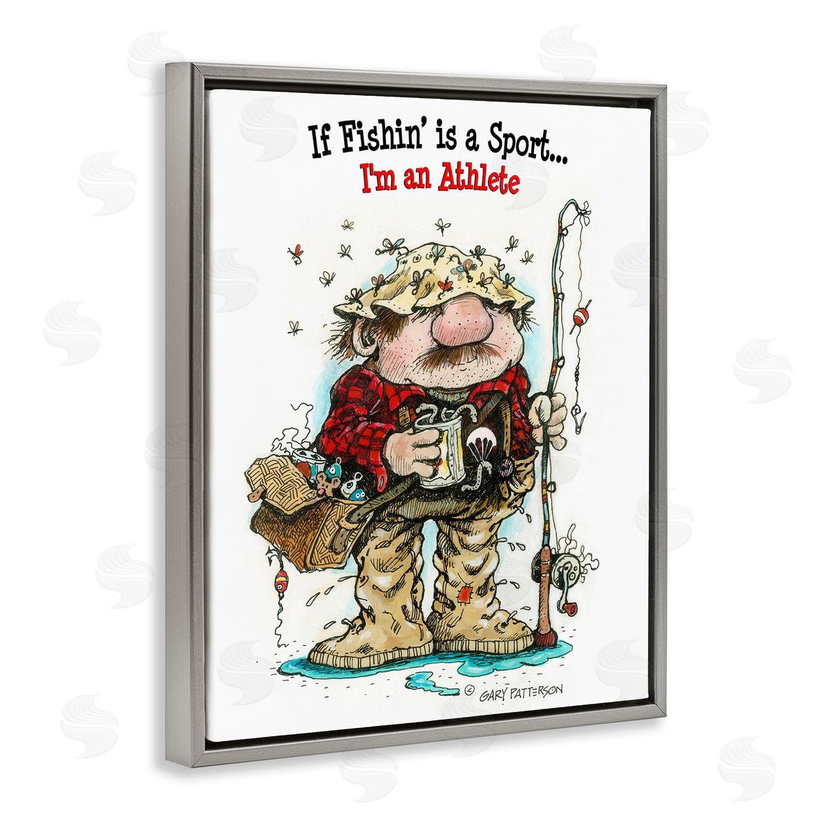 Fishing I'm An Athlete Funny Grey Floating Frame Canvas Wall Art, Home Decor by Gary Patterson