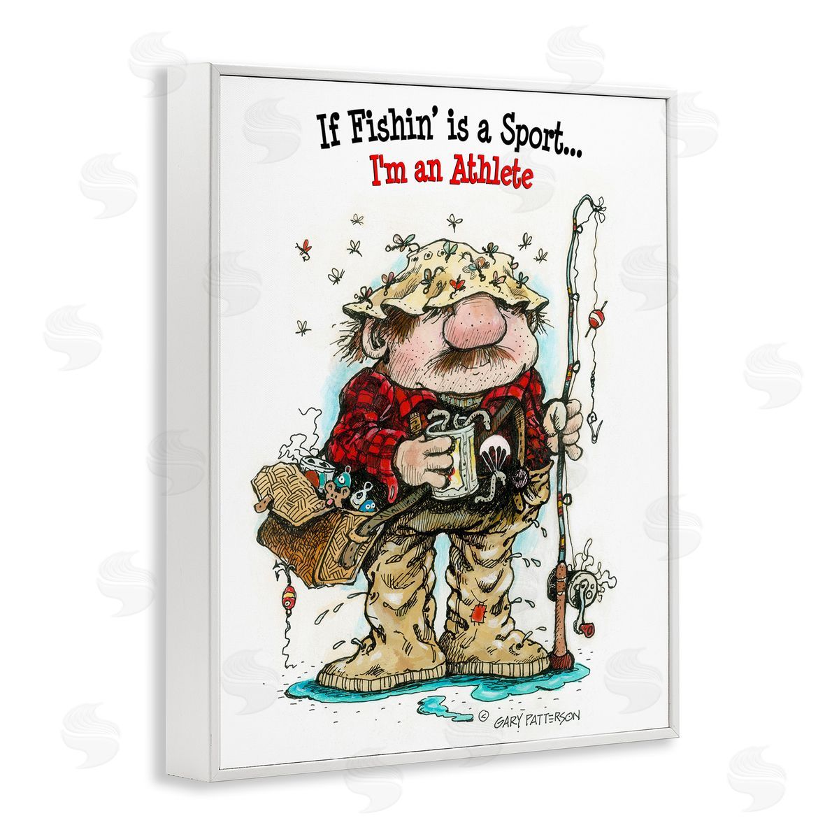 Fishing I'm An Athlete Funny White Frame Print Wall Art, Home Decor by Gary Patterson