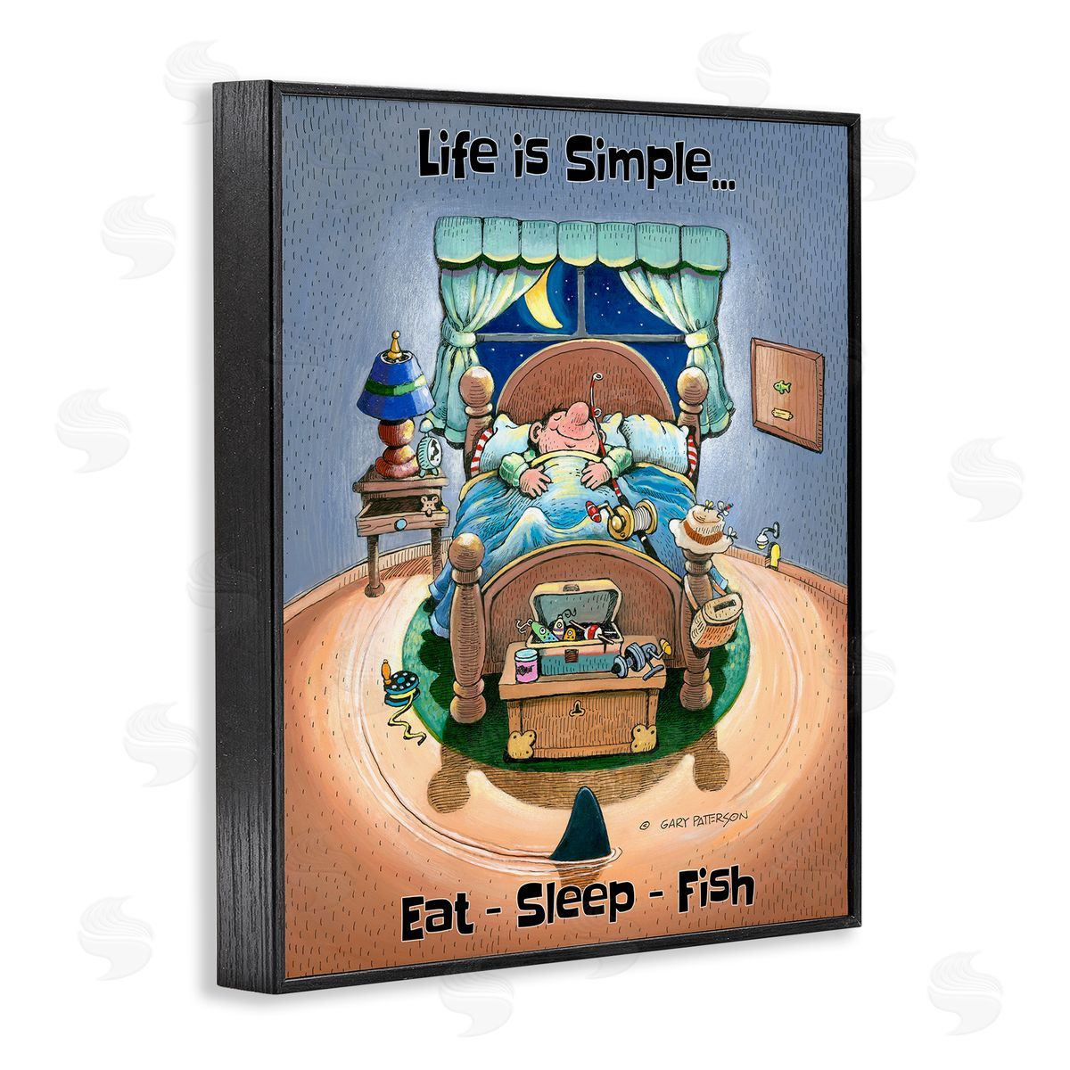 Eat Sleep Fish Funny Sports Black Frame Print Wall Art, Home Decor by Gary Patterson