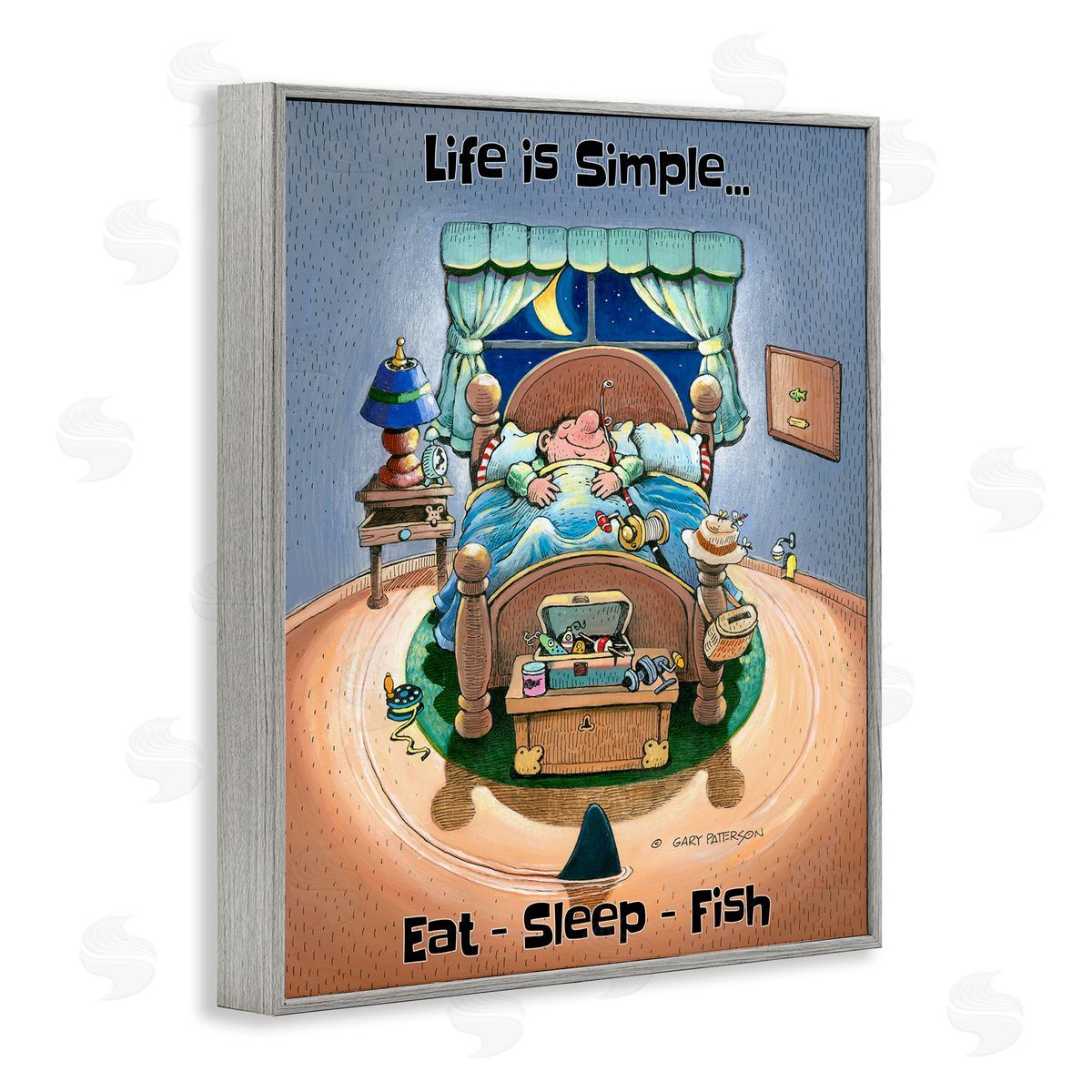 Eat Sleep Fish Funny Sports Grey Frame Print Wall Art, Home Decor by Gary Patterson