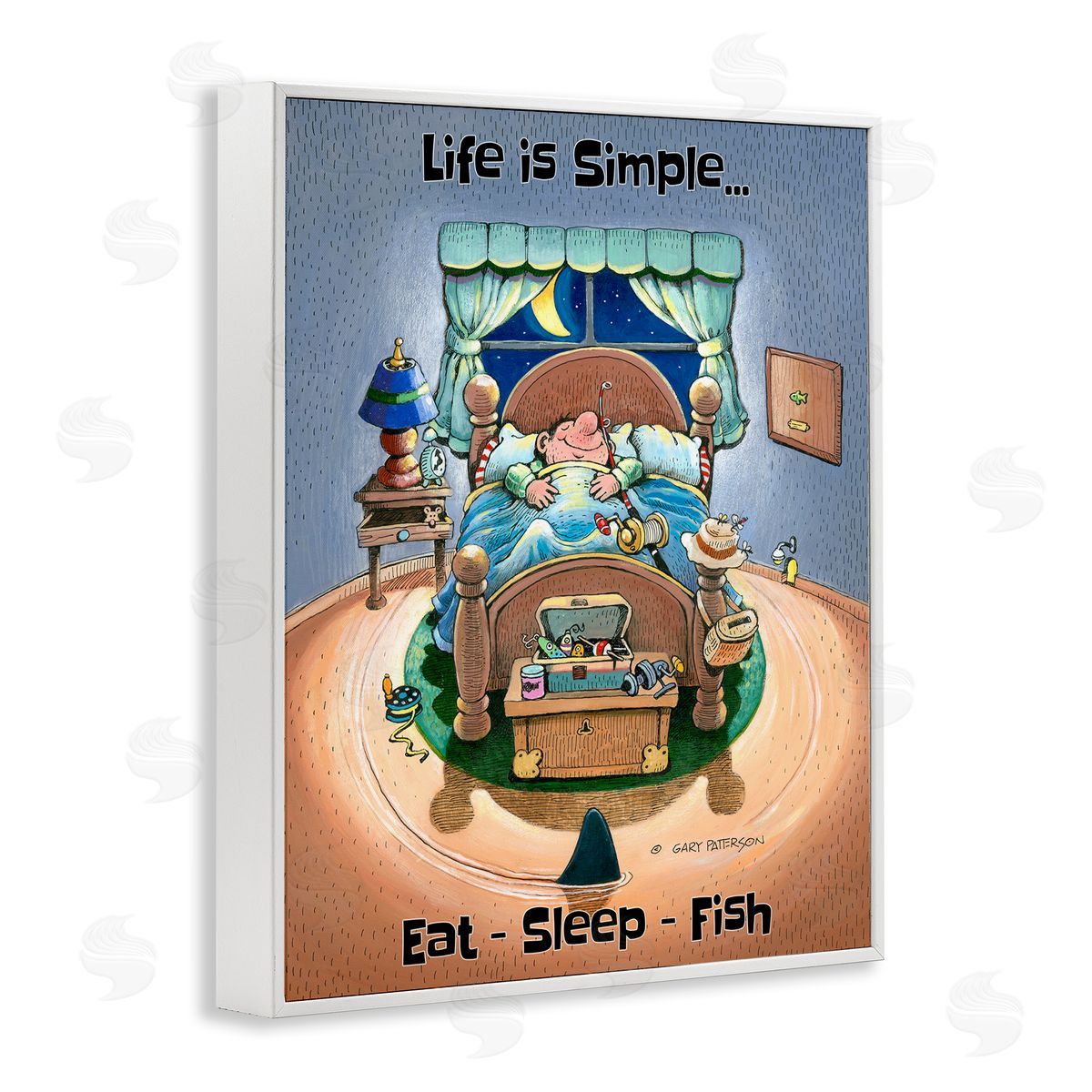 Eat Sleep Fish Funny Sports White Frame Print Wall Art, Home Decor by Gary Patterson