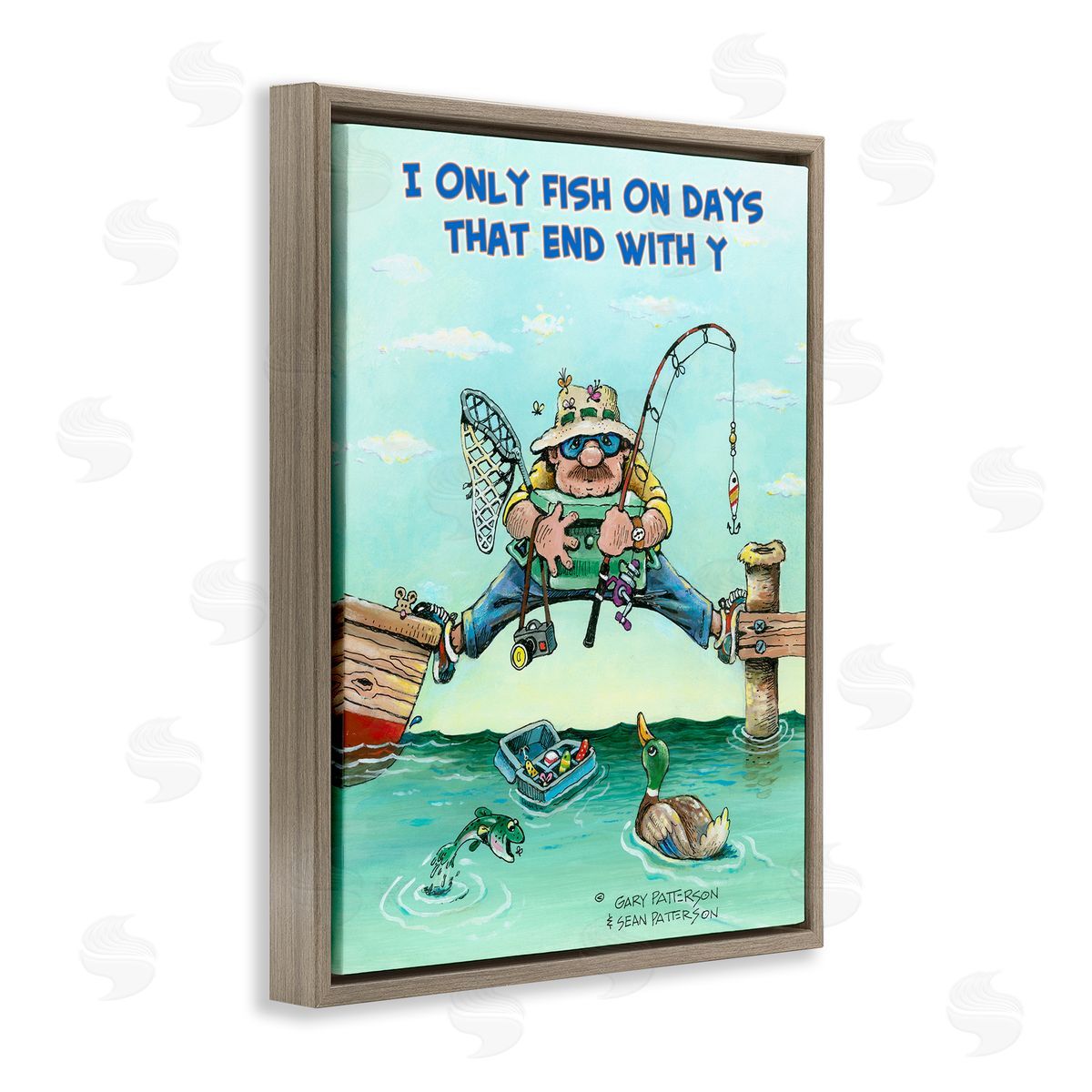 Fishing Days Ending in Y Brown Floating Frame Canvas Wall Art, Home Decor by Gary Patterson