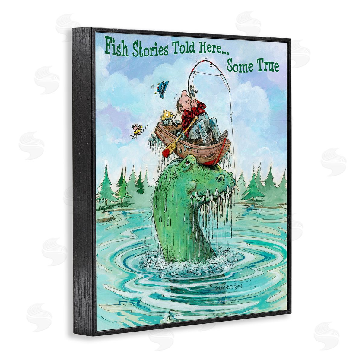 Fishing Stories Told Here Funny Black Frame Print Wall Art, Home Decor by Gary Patterson