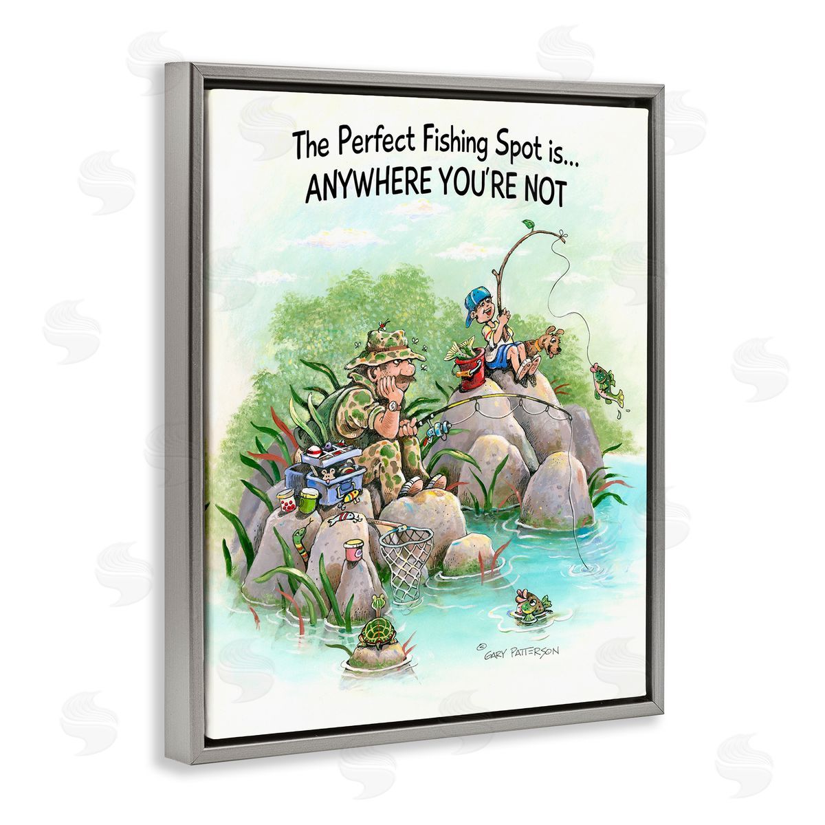 Perfect Fishing Funny Sports Grey Floating Frame Canvas Wall Art, Home Decor by Gary Patterson