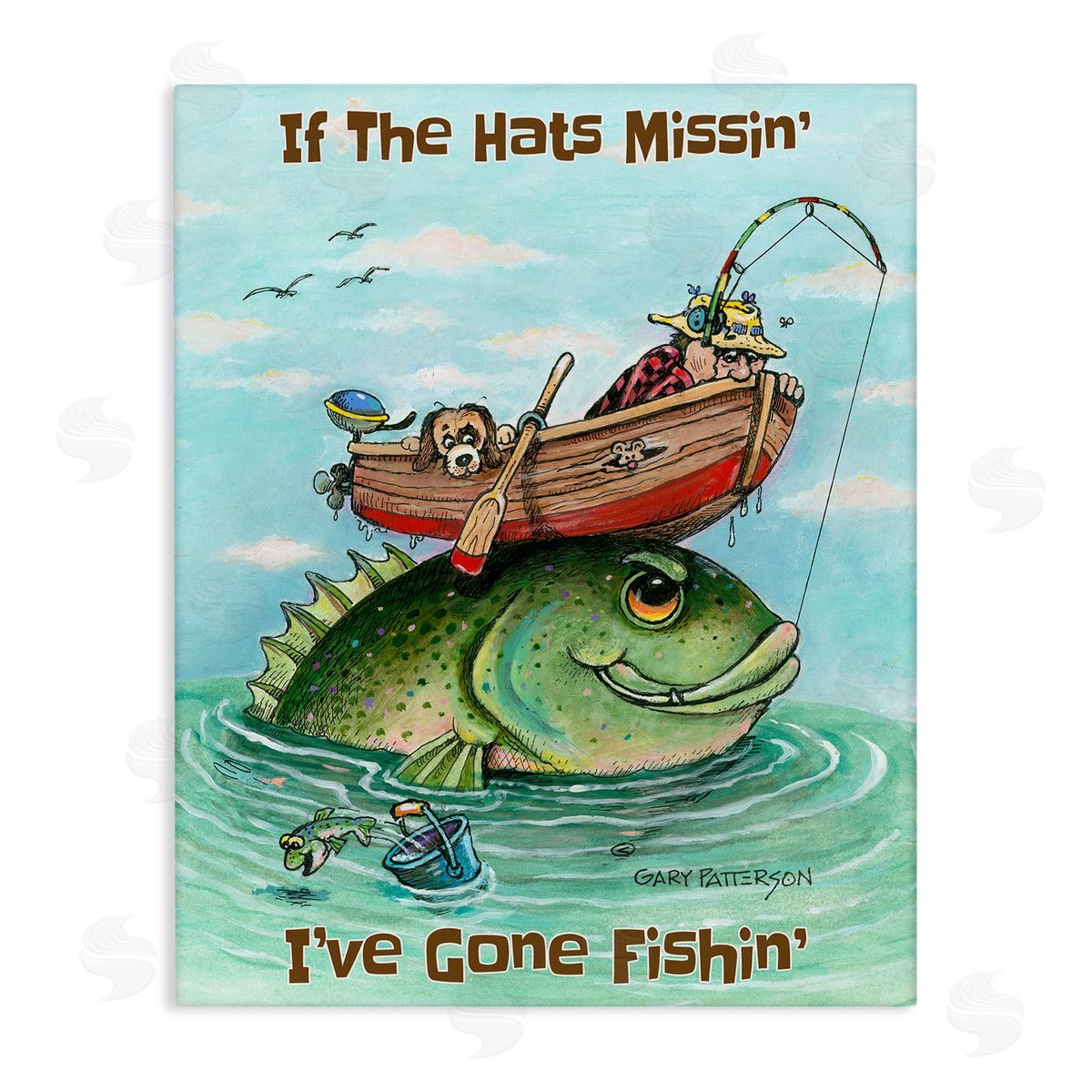 Hats Missing Gone Fishing Canvas Wall Art, Home Decor by Gary Patterson