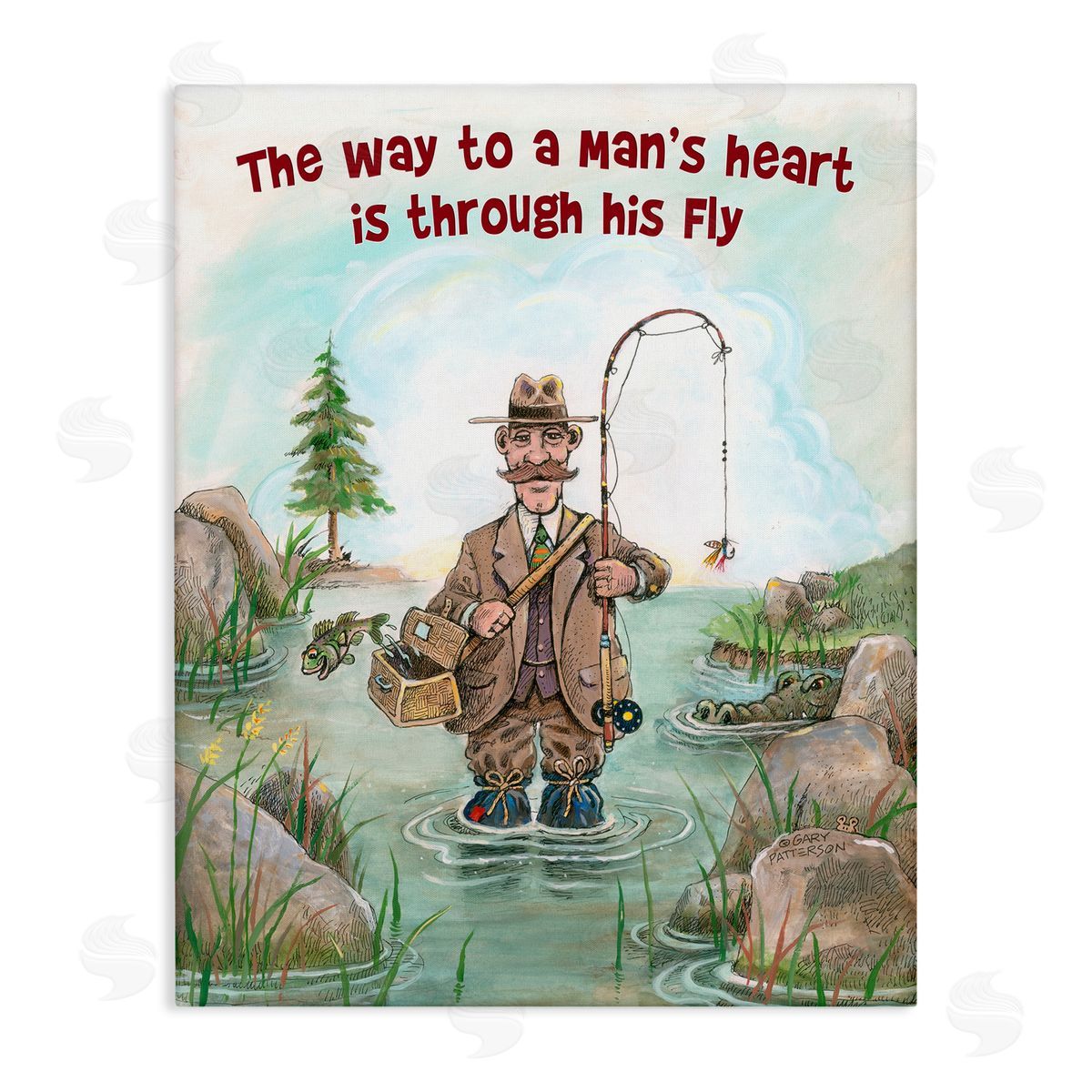 His Fly Funny Sports Fishing Canvas Wall Art, Home Decor by Gary Patterson