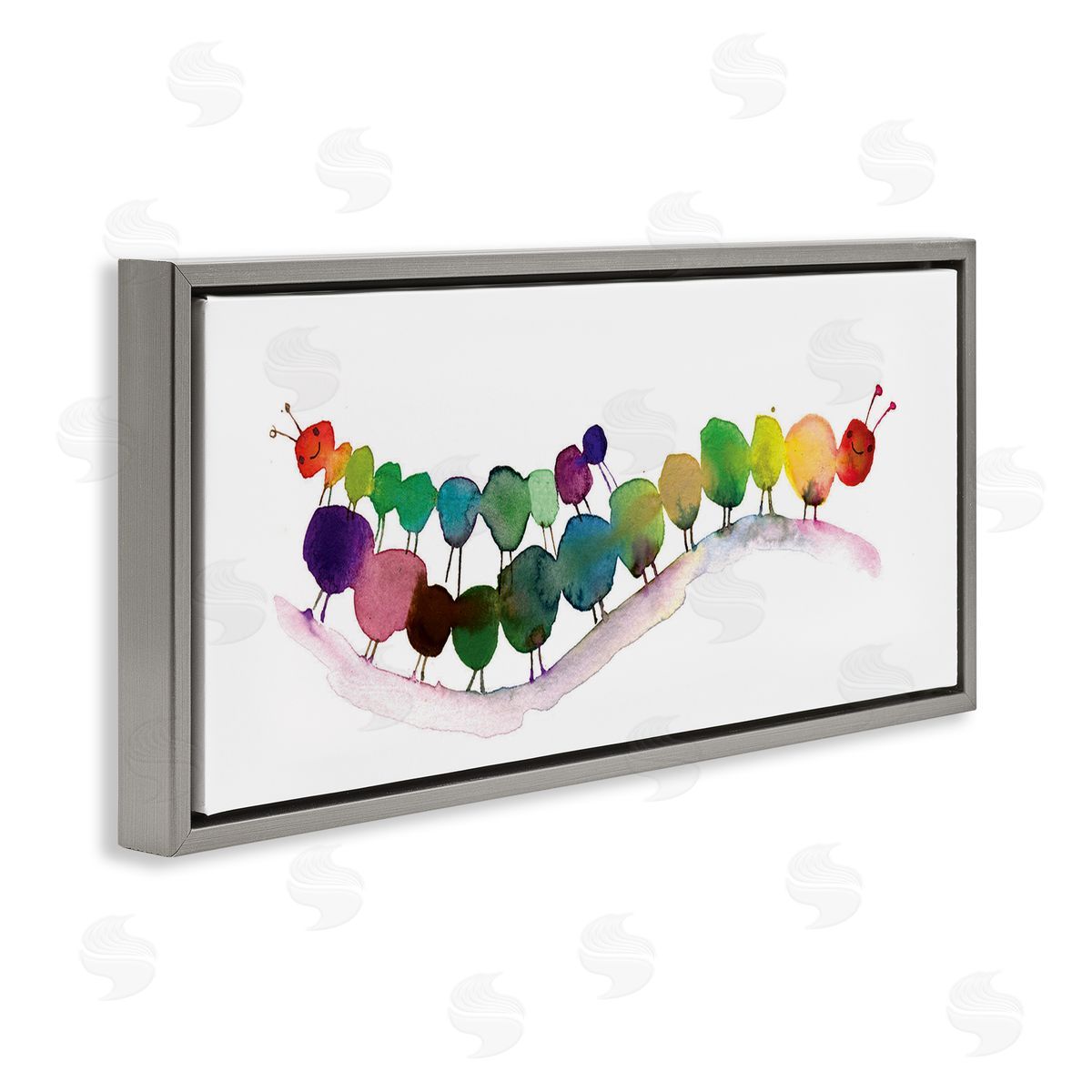 Rainbow Inchworms Cute Painting Grey Floating Frame Canvas Wall Art, Home Decor by Maria Carluccio