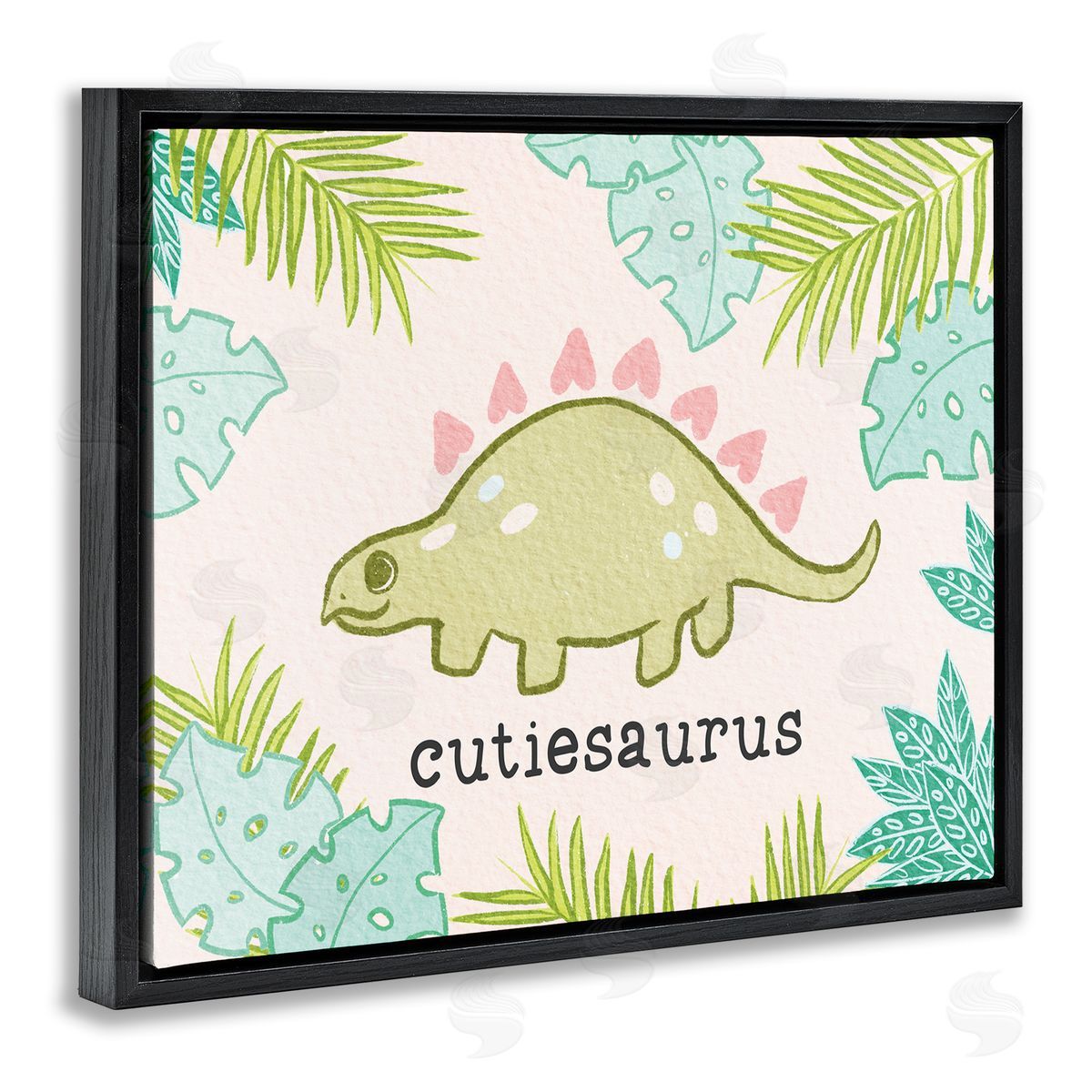 Cutiesaurus Dinosaur Kids Pink Black Floating Frame Canvas Wall Art, Home Decor by Stupell Studio