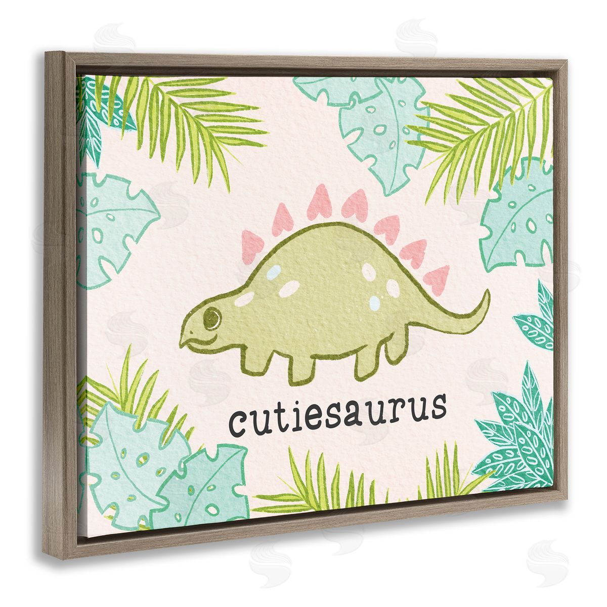 Cutiesaurus Dinosaur Kids Pink Brown Floating Frame Canvas Wall Art, Home Decor by Stupell Studio