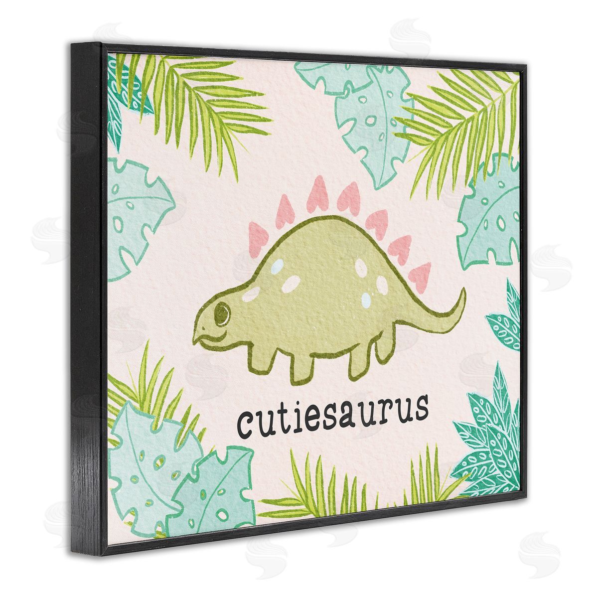 Cutiesaurus Dinosaur Kids Pink Black Frame Print Wall Art, Home Decor by Stupell Studio