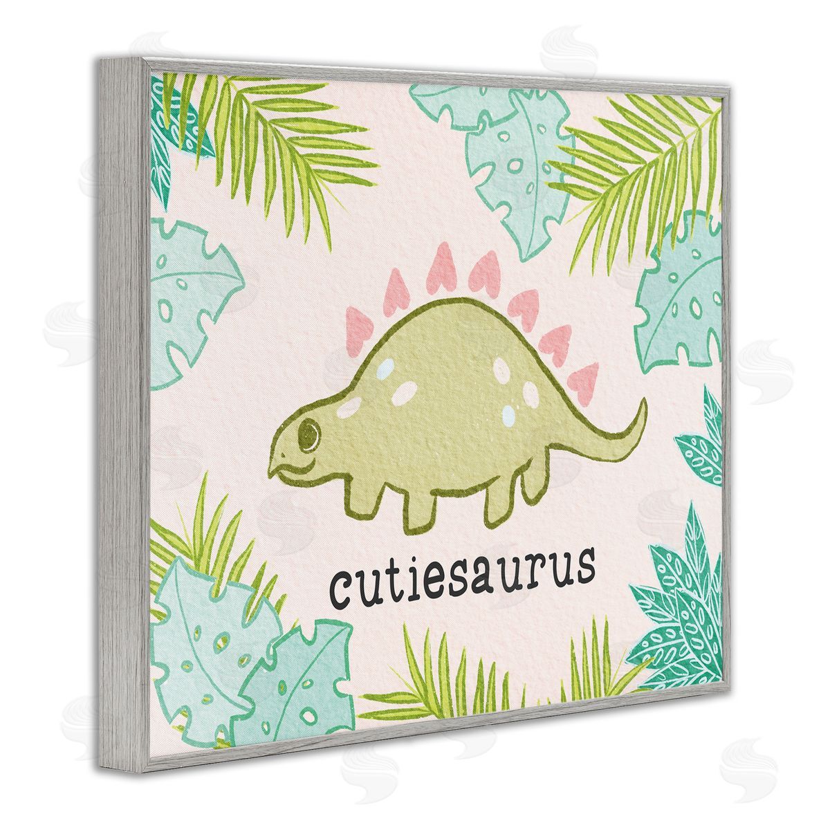 Cutiesaurus Dinosaur Kids Pink Grey Frame Print Wall Art, Home Decor by Stupell Studio