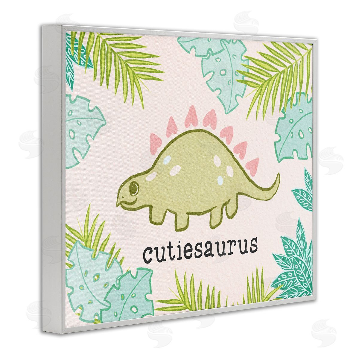 Cutiesaurus Dinosaur Kids Pink White Frame Print Wall Art, Home Decor by Stupell Studio